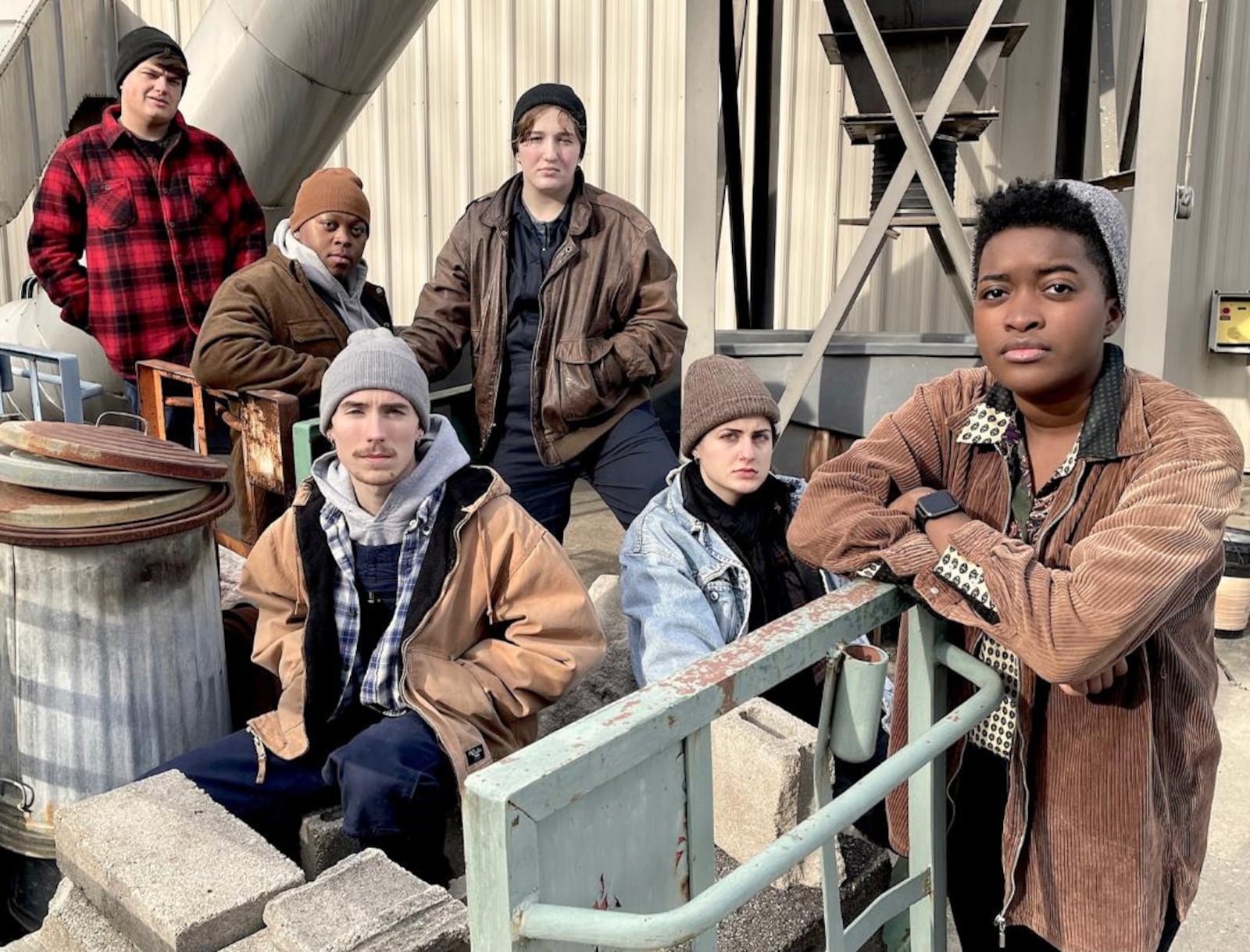 L to R: Jacob Jones, Marcus Antonio, Tommy Cole, Madyson McCabe, Elaine Mueller, and Zavi Odetta in Wright State's production of "Sweat."