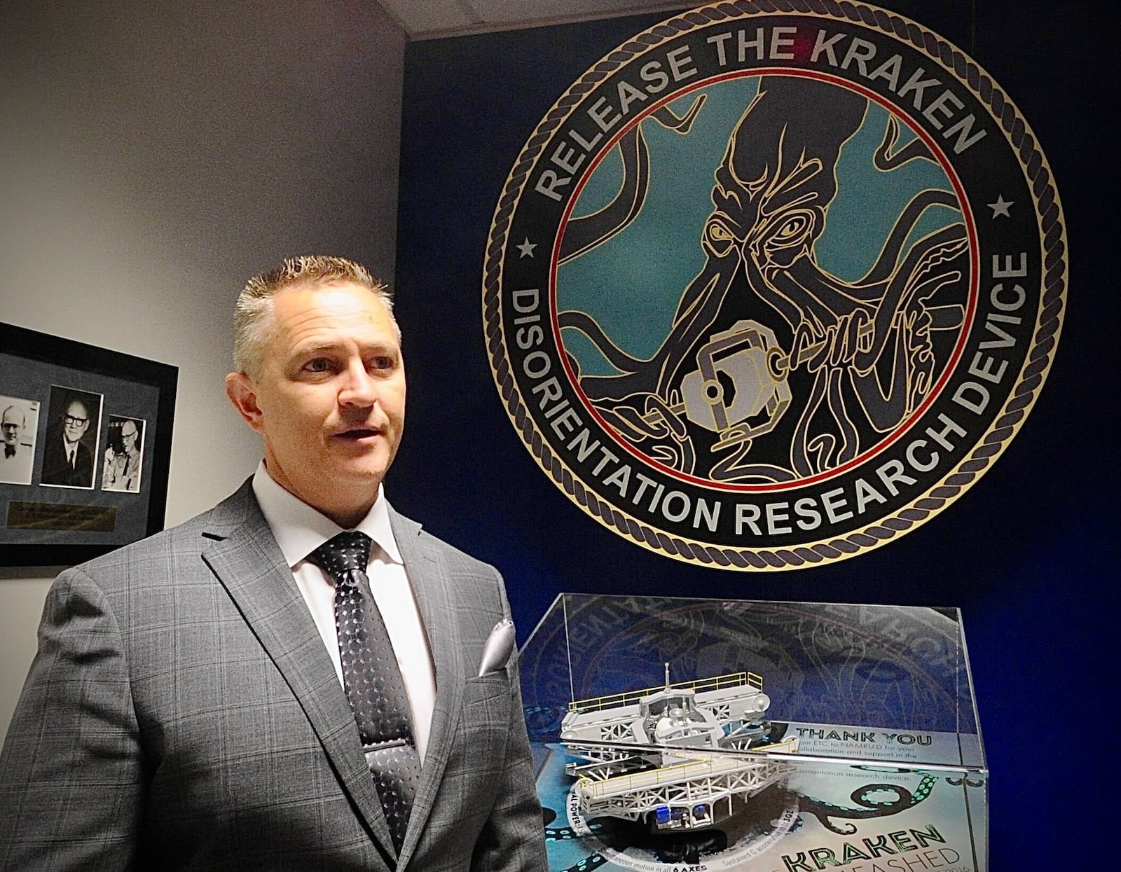 Richard V. Folga, CAsP, of the Naval Medical Research Unit, Namru Dayton, talks Friday, May 24, 2024 about the gravitation device at Wright- Patterson Air Force Base called “The Kraken”. MARSHALL GORBY\STAFF