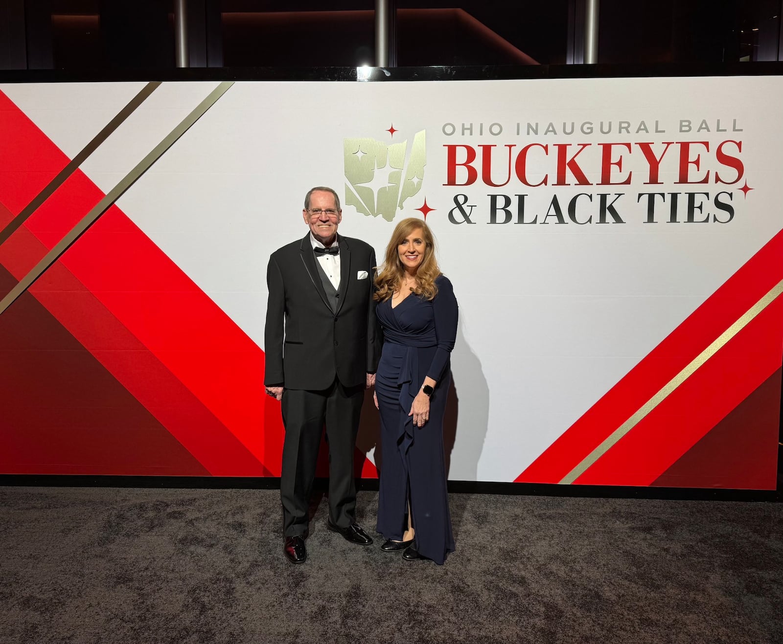 Jim Charters of Washington Twp. and his  daughter, state Sen. Theresa Gavarone, R-Bowling Green, pose for a photo at the Ohio Inaugural Ball in Washington, D.C., Sunday, Jan. 19, 2025.