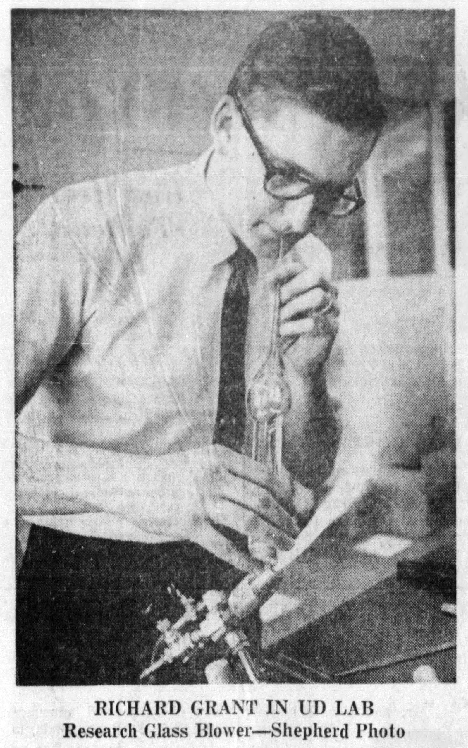 March 12, 1967: UD's glass blower Richard Grant, 'No elephants' in research. DAYTON DAILY NEWS ARCHIVES