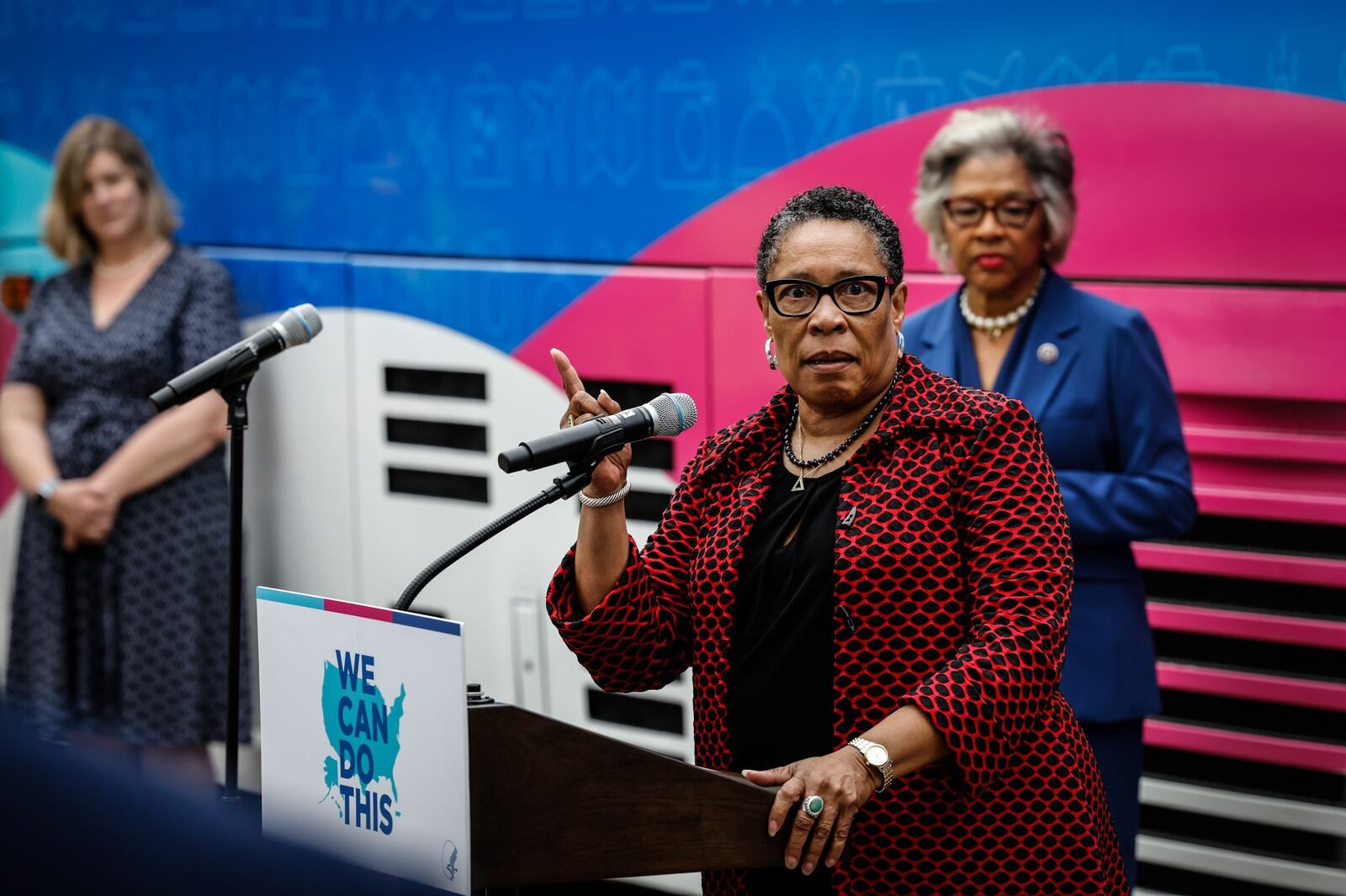 HUD. Secretary, Marcia Fudge, who is from Cleveland, visited a vaccination clinic in West Dayton to promote the coronavirus vaccine. JIM NOELKER/STAFF