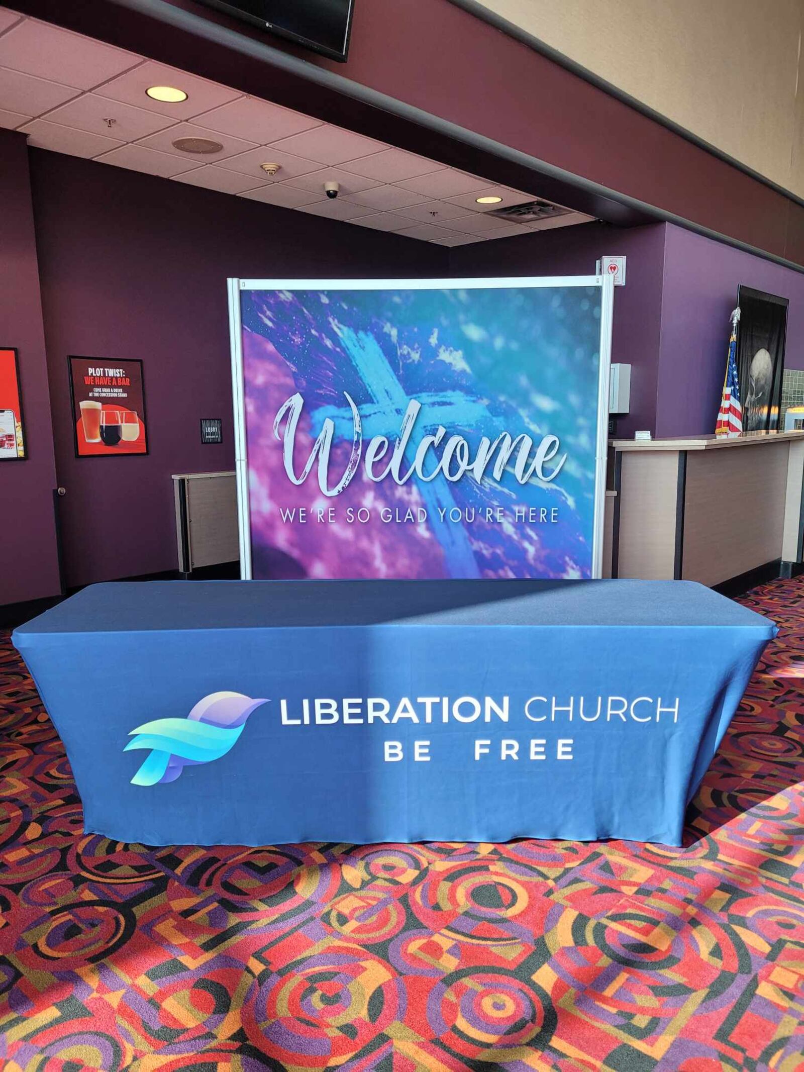 Liberation Church holds services in the Cinemark Dayton South movie theater complex near the Dayton Mall. CONTRIBUTED PHOTO