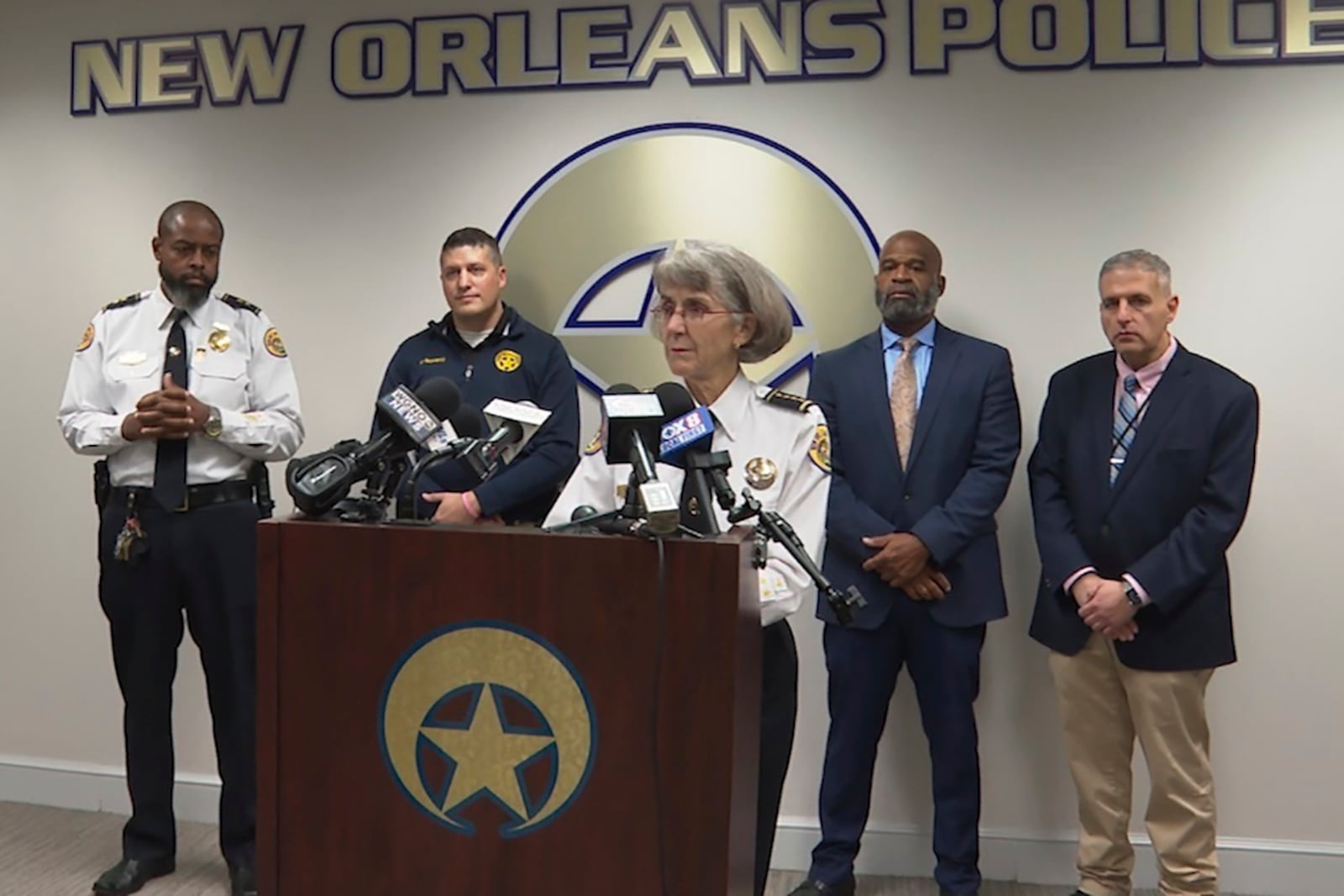 New Orleans Police Superintendent Anne Kirkpatrick addresses the media during a news conference on Friday, Jan. 10, 2025, where NOPD released worn bodycam footage of officers responding to the deadly New Year's Day attack. (AP Photo/Stephen Smith)