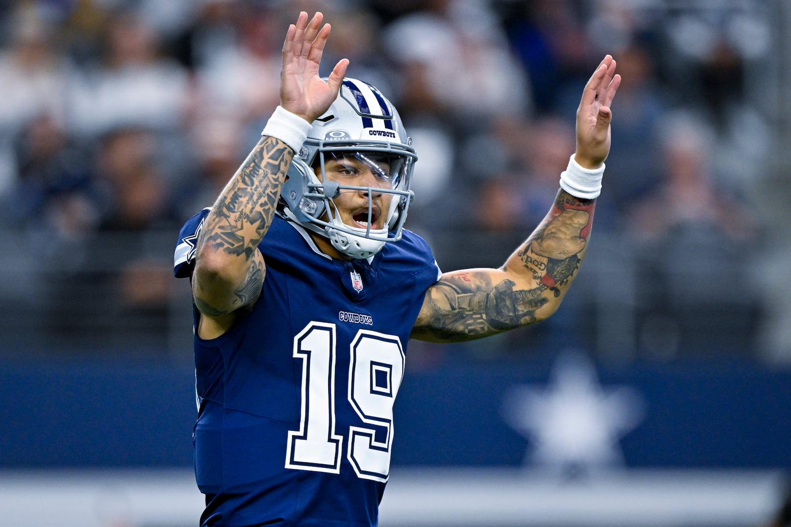 Dallas Cowboys wide receiver KaVontae Turpin reacts during a play against the Washington Commandersduring the first half of an NFL football game, Sunday, Jan. 5, 2025, in Arlington, Texas. (AP Photo/Jerome Miron)