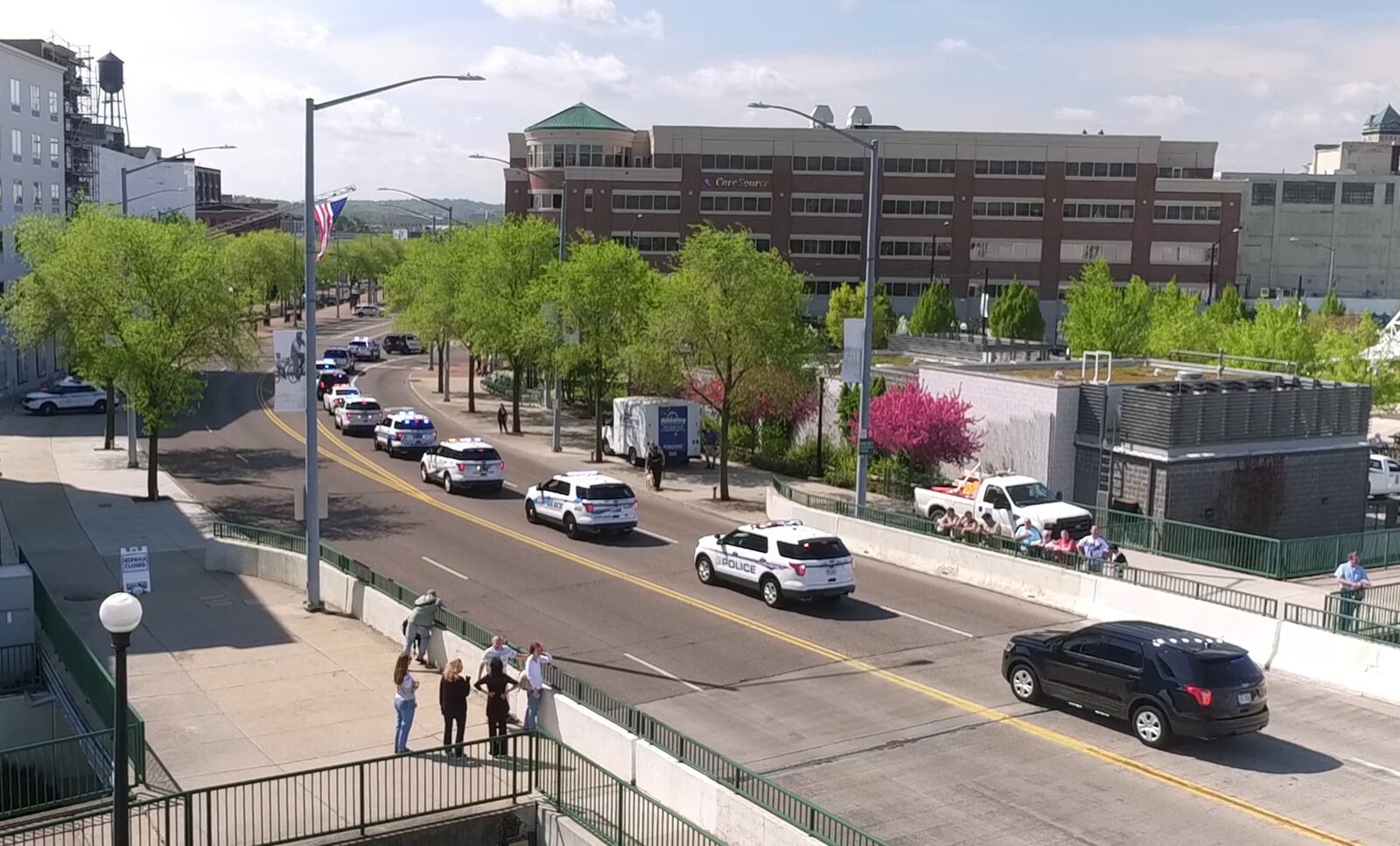 The 12th Annual Montgomery County Law Enforcement Officer Memorial Ceremony took place at RiverScape in Dayton on Friday morning after a parade of law enforcement members, a Scottish bagpipe and drum band and 20 vehicles came across the Riverside Drive Bridge.   TY GREENLEES / STAFF