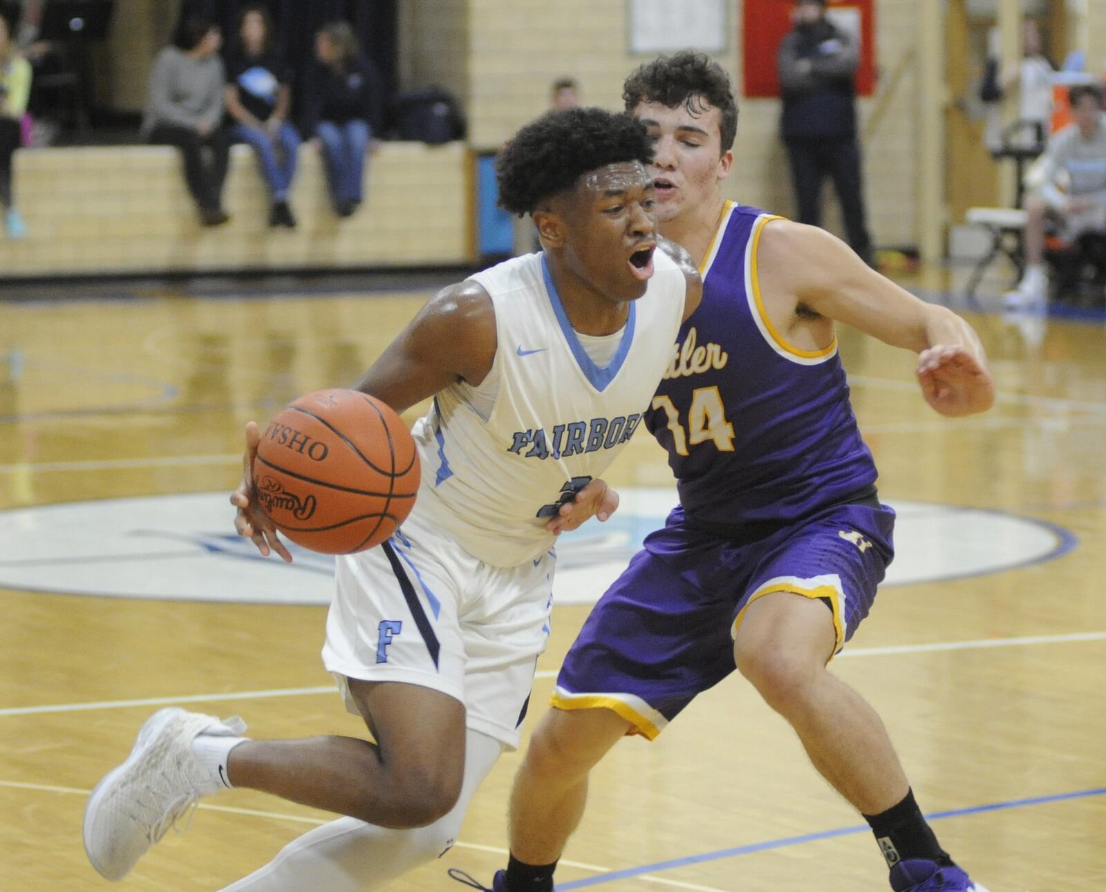 Fairborn’s Shaunn Monroe (with ball) is checked by Butler’s Ryan Wertz. Butler defeated host Fairborn 68-53 in a boys high school basketball game on Friday, Jan. 4, 2019. MARC PENDLETON / STAFF