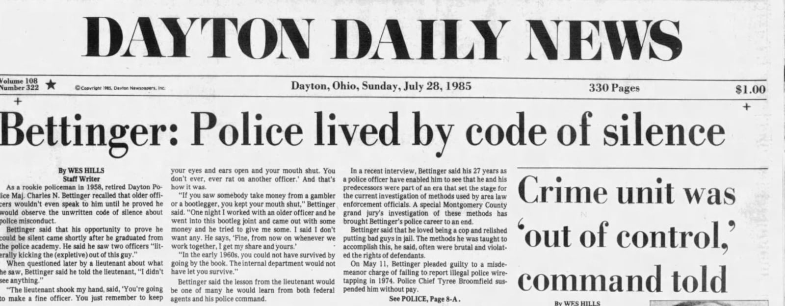 Clip of the Sunday, July 28, 1985 Dayton Daily News