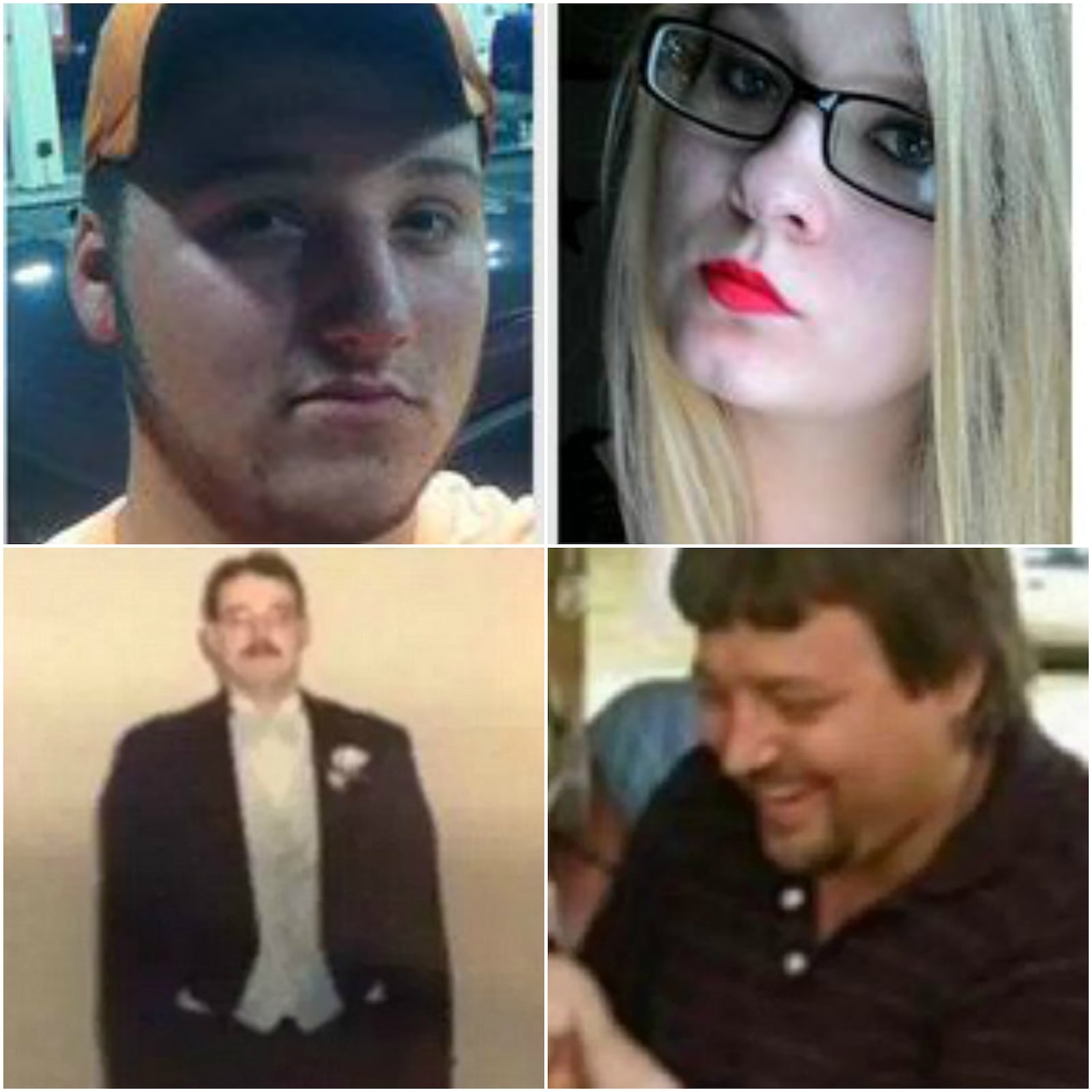 Clockwise, from top left, Clarence "Frankie" Rhoden (Facebook); Hannah Gilley (Facebook); Kenneth Rhoden (WCPO); Gary Rhoden (WCPO)