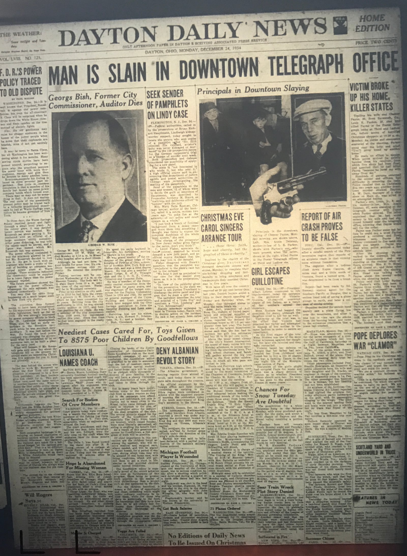 Archived Dayton Daily News articles related to the 1935 murder case of former police officer Louis E. Parker. Parker was tried for the Dec. 24, 1934 murder of Chestnut Payne, his wife's lover.