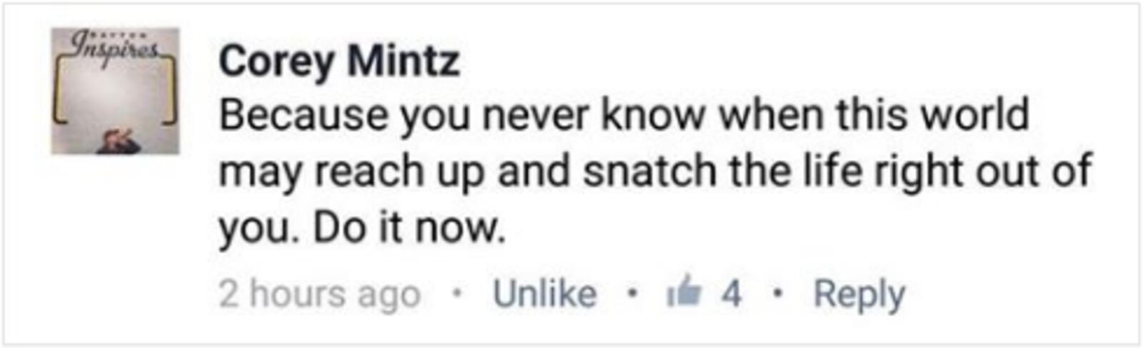 Corey Mintz's comment on Facebook. Contributed