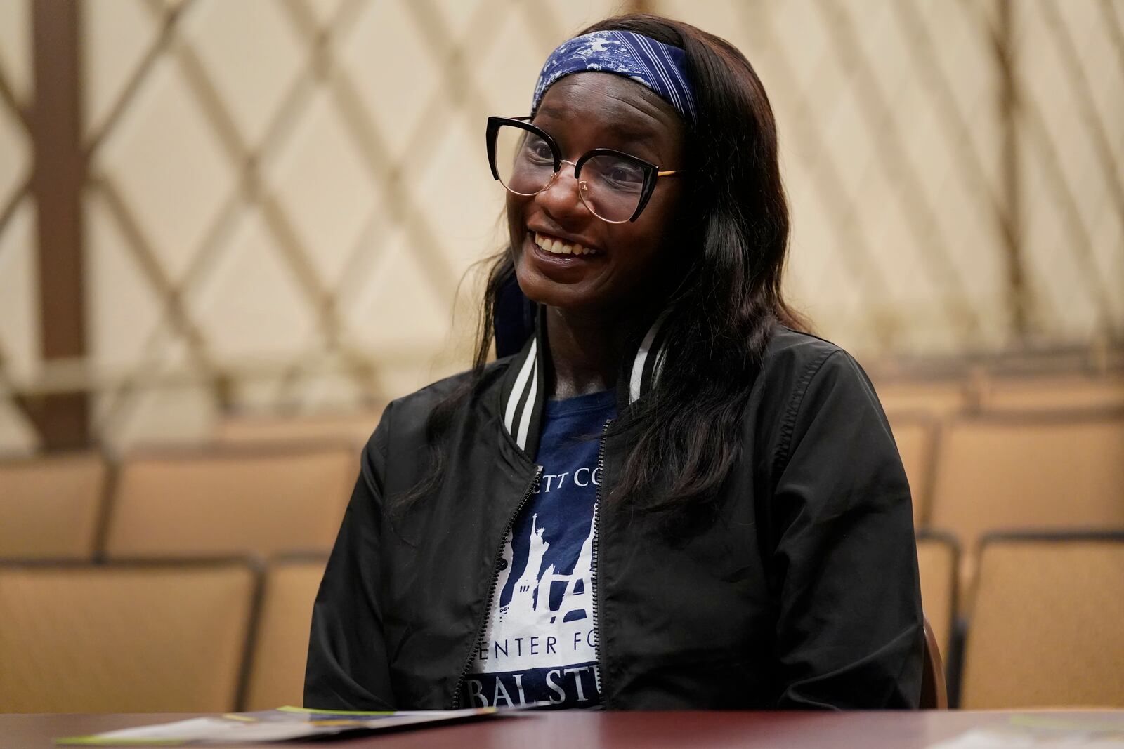 Bennett College student Asia Rogers speaks during a roundtable in Greensboro, N.C., Tuesday, Oct. 8, 2024. (AP Photo/Chuck Burton)