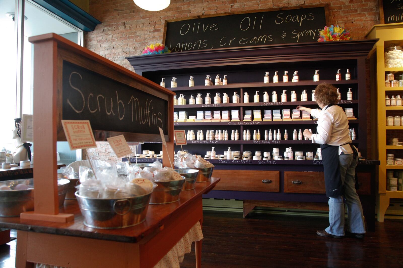 Living Simply Soap in Tipp City sells more than 100 types of homemade soaps. Tanya Brown, the owner, keeps the shelves stocked.