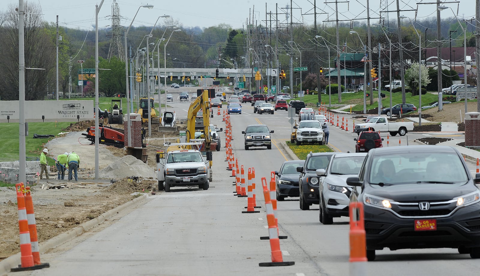 Crews are working to complete a $2.3 million traffic safety project along Colonel Glenn Highway near Wright State University in Fairborn. This project was among those funded with a 10-year, 0.25% income tax levy the city is seeking to renew next year. MARSHALL GORBY\STAFF