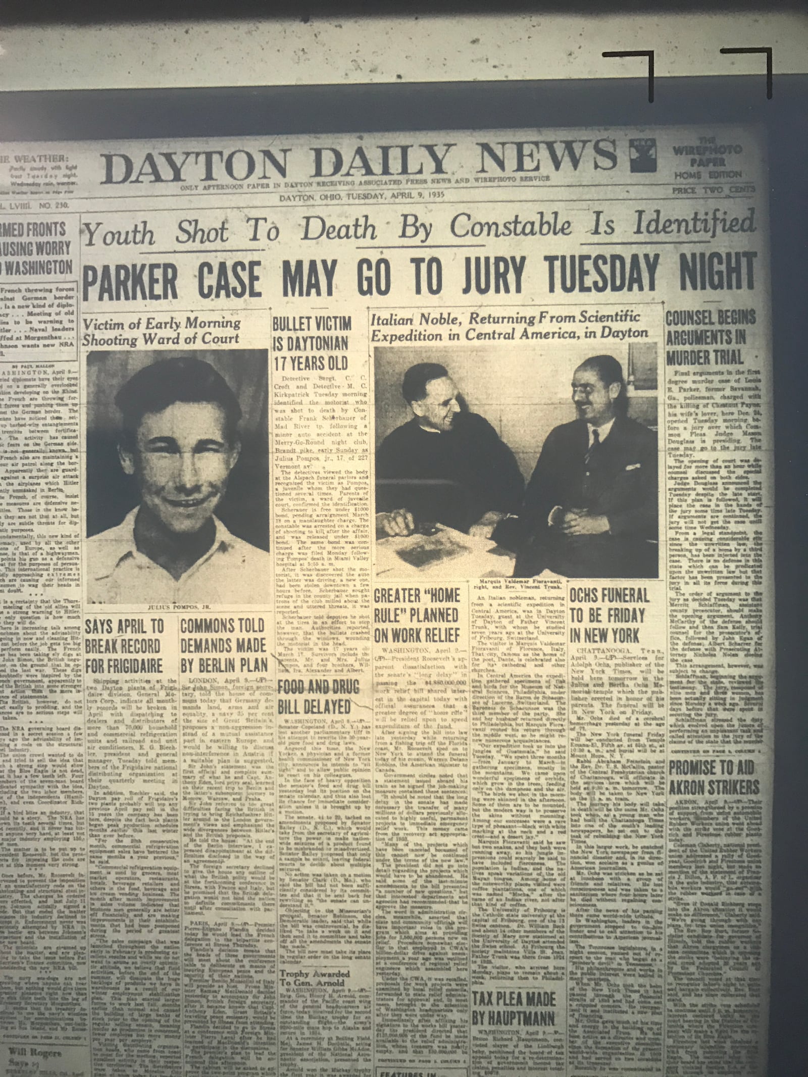 Archived Dayton Daily News articles related to the 1935 murder case of former police officer Louis E. Parker. Parker was tried for the Dec. 24, 1934 murder of Chestnut Payne, his wife's lover.