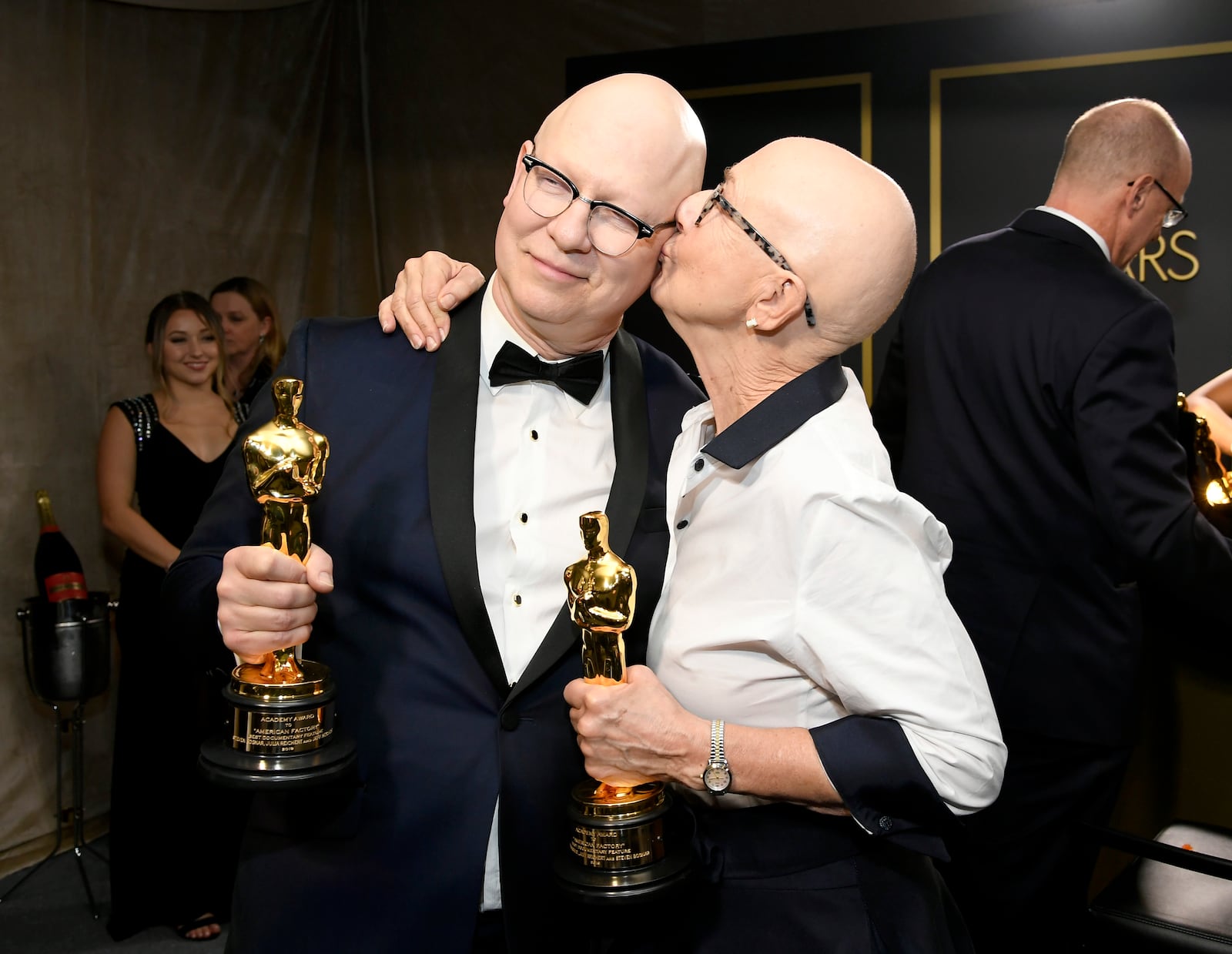 HOLLYWOOD, CALIFORNIA - FEBRUARY 09: Filmmakers Jeff Reichert and Julia Reichert, winners of the Documentary Feature award for âAmerican Factory,â attend the 92nd Annual Academy Awards Governors Ball at Hollywood and Highland on February 09, 2020 in Hollywood, California. (Photo by Kevork Djansezian/Getty Images)