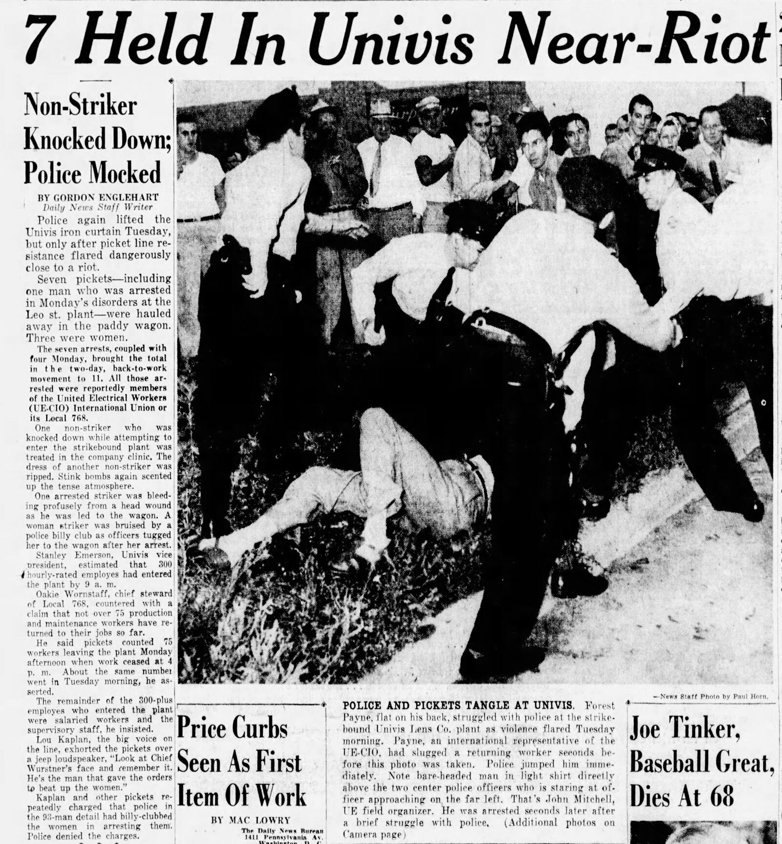 Violence frequently erupted during the Univis Lens strike of 1948. DAYTON DAILY NEWS ARCHIVES.