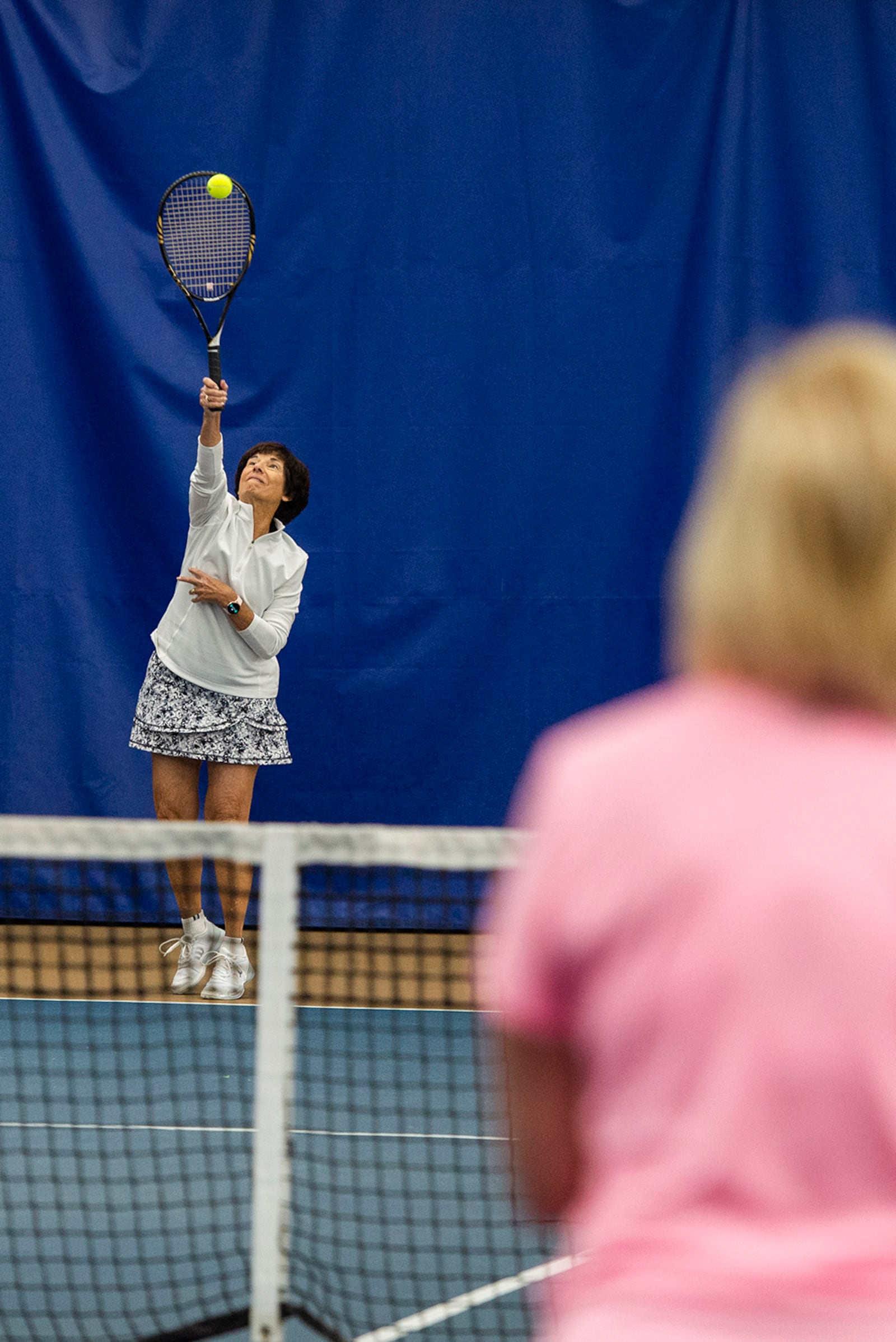 Annette Oakes hits a serve while playing Nov. 1 at Wright-Patterson Air Force Base’s Tennis Club. U.S. AIR FORCE PHOTO/WESLEY FARNSWORTH