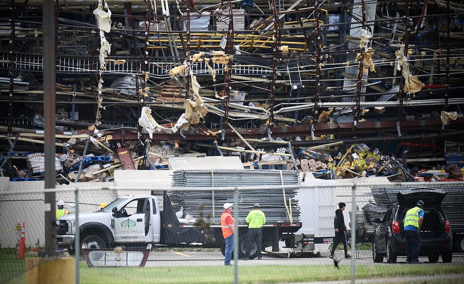 Cleanup is underway at the Meijer distribution plant in Tipp City on Thursday, June 9, 2022, after an EF2 tornado hit near Tipp City the prior evening. MARSHALL GORBY/STAFF