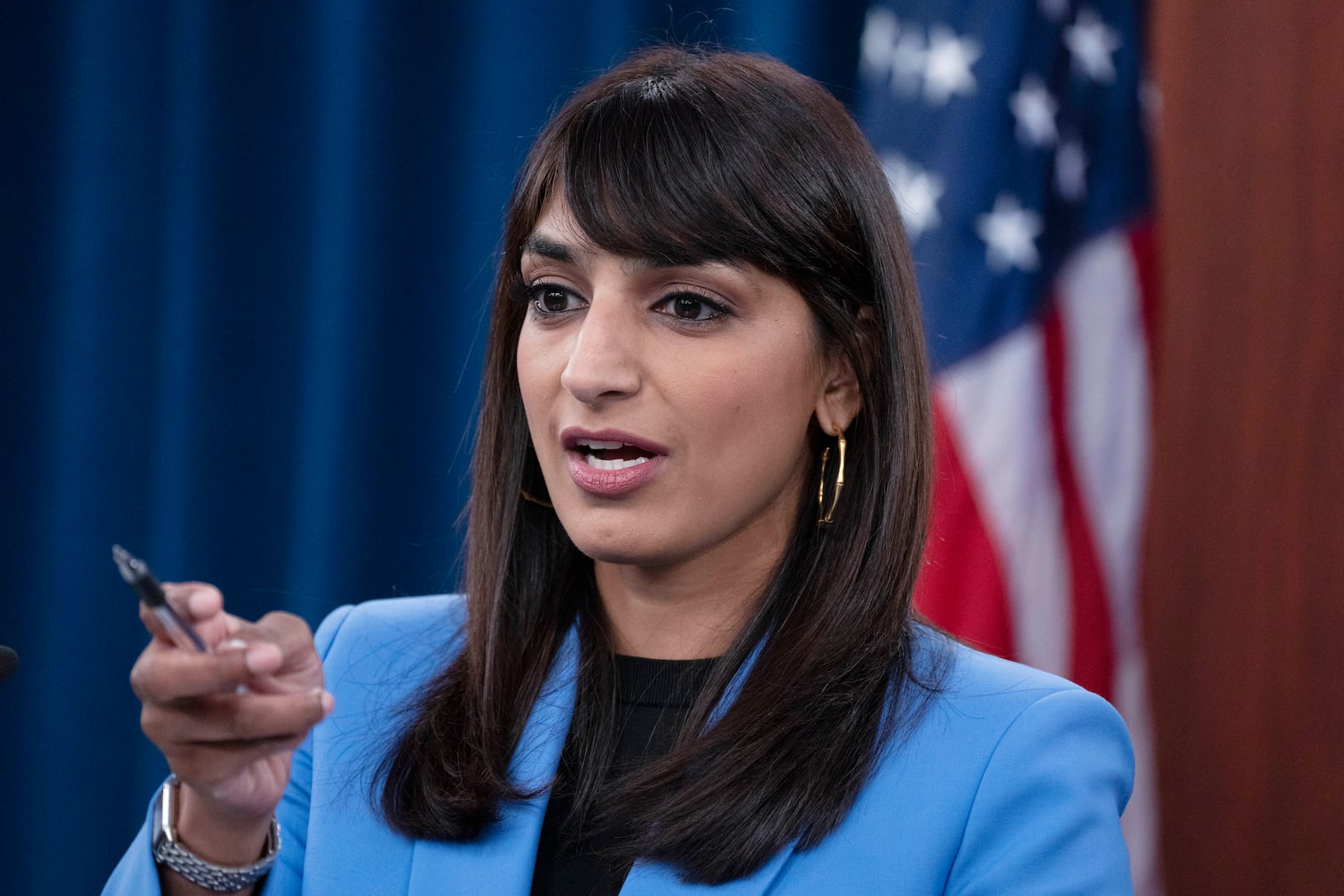 Deputy Pentagon Press Secretary Sabrina Singh, speaks during a briefing at the Pentagon in Washington, Tuesday, Aug. 8, 2023. (AP Photo/Manuel Balce Ceneta)