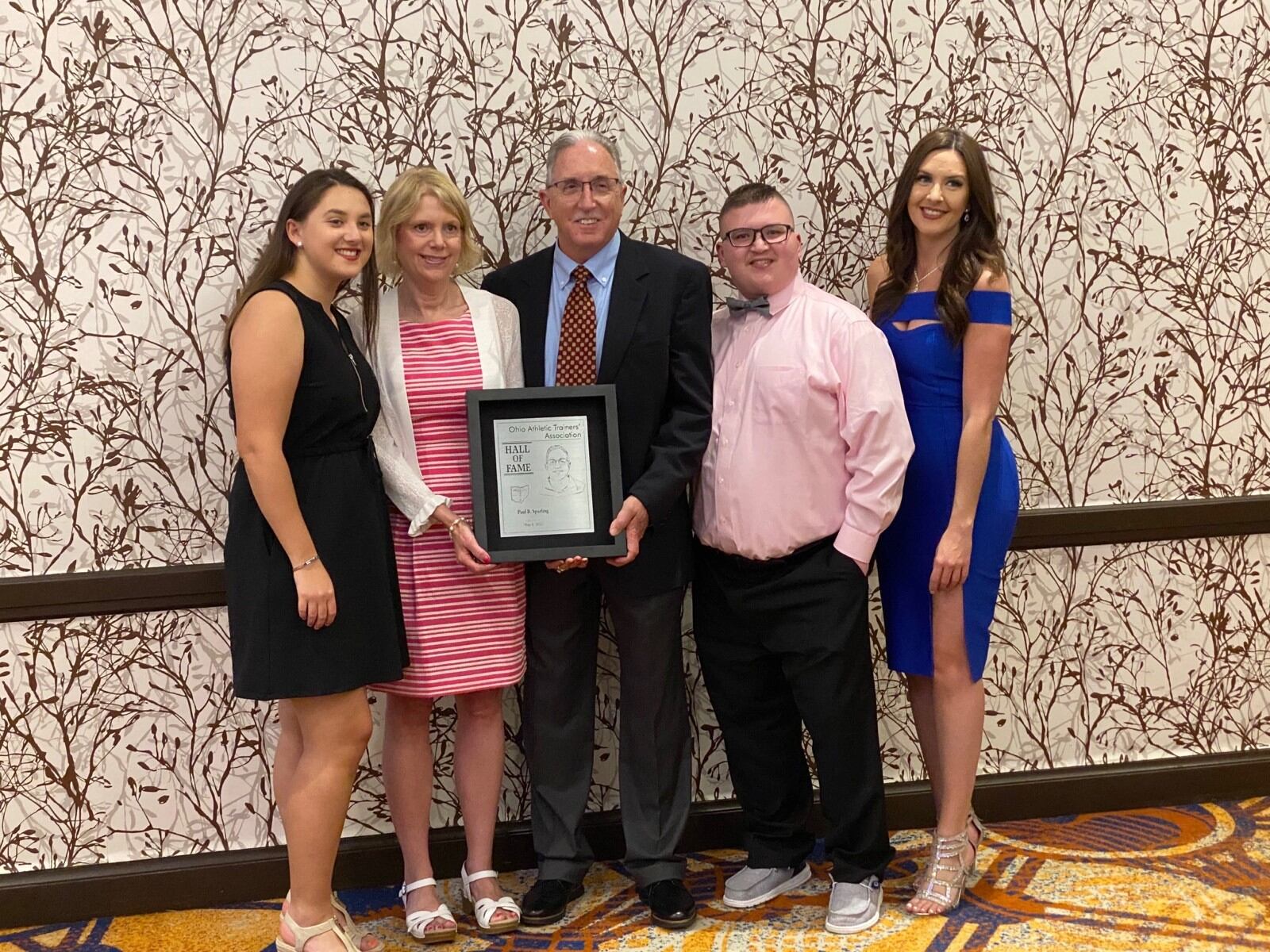 Paul Sparling and his family – (left to right) daughter Natalie, wife Karen, Paul, son Kenneth and daughter Ashley – at his May 6 induction into the Ohio Trainers Hall of Fame in Cleveland. CONTRIBUTED