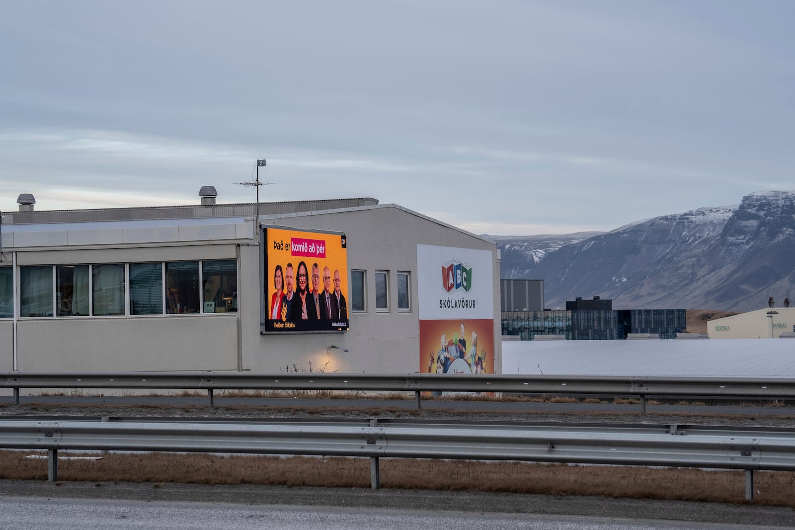 A bilboard of the People's Party (Flokkur Fólksins) reading "It's your turn", in Reykjavik, Iceland, Friday, Nov. 29, 2024. (AP Photo Marco Di Marco)