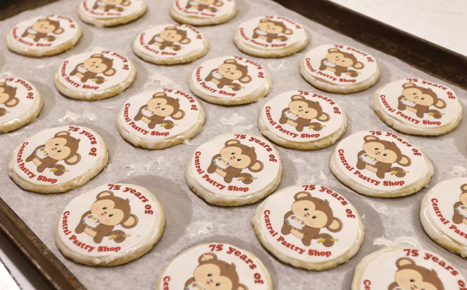 era and John Slamka are celebrating owning Central Pastry for 40 years. They will have cookies with a 75th anniversary design by Cassie Dyer of Jellydoodles. NICK GRAHAM/STAFF