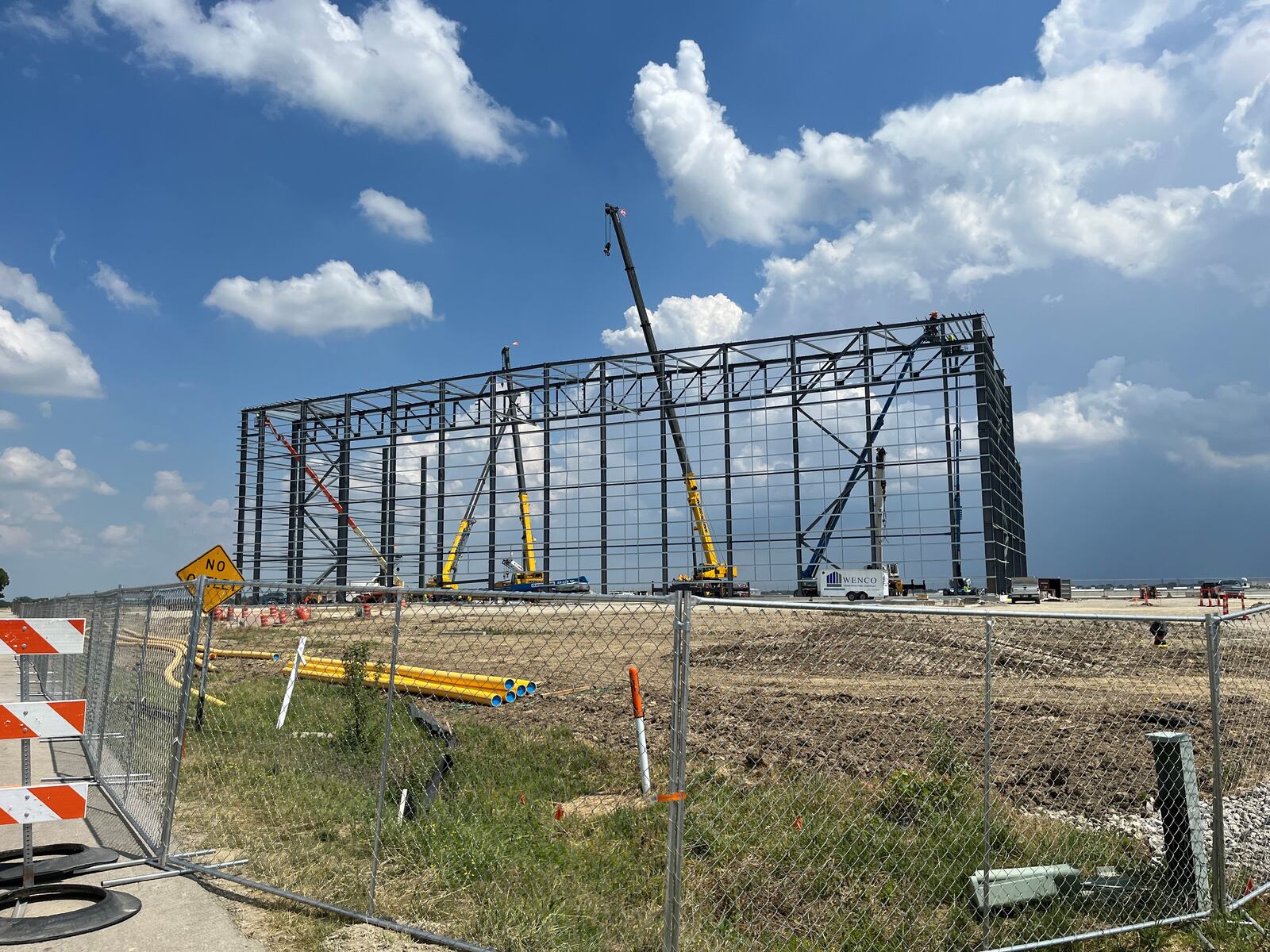 Construction continues on a new hangar at the Dayton International Airport. CORNELIUS FROLIK / STAFF