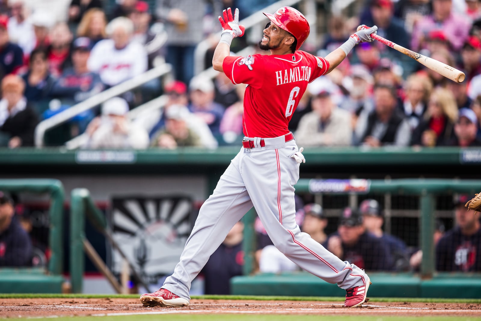 GOODYEAR, AZ - FEBRUARY 23: Billy Hamilton of the Cincinnati Reds bats in the first inning against the Cleveland Indians during a Spring Training Game at Goodyear Ballpark on February 23, 2018 in Goodyear, Arizona. (Photo by Rob Tringali/Getty Images)