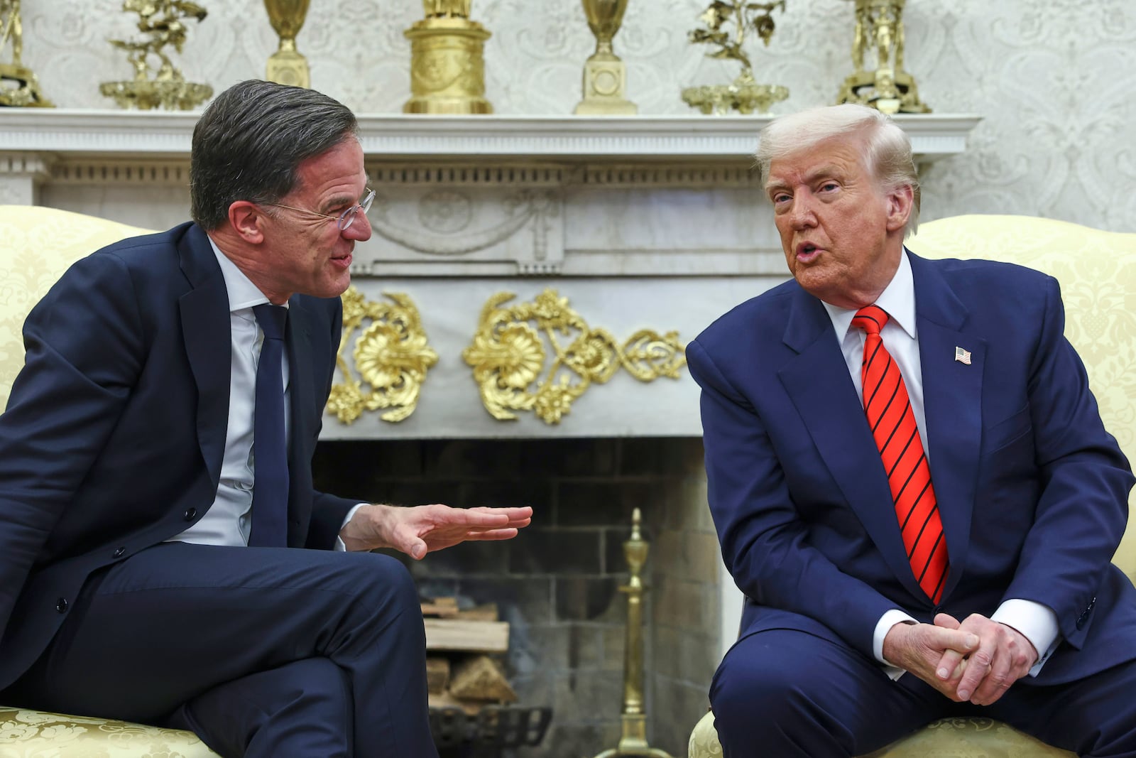 President Donald Trump meets NATO Secretary General Mark Rutte in the Oval Office at the White House in Washington, Thursday, March 13, 2025. (Pool via AP)