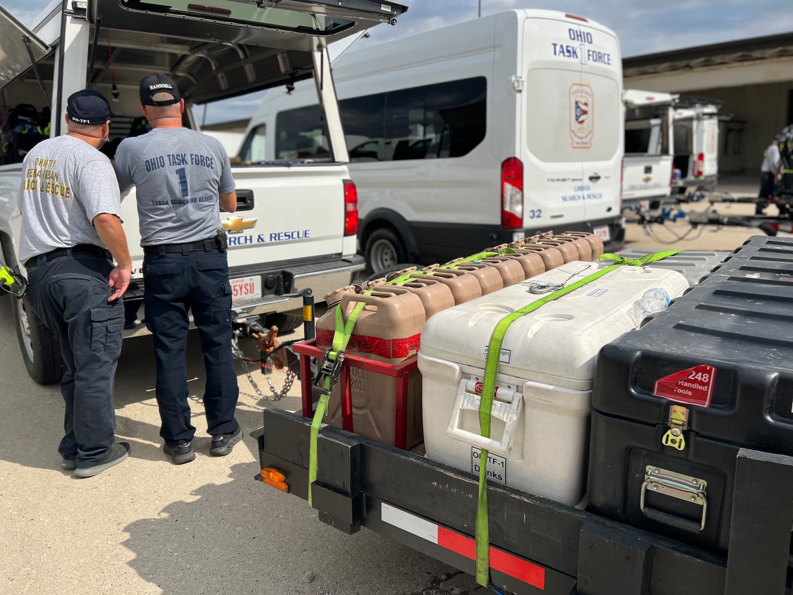 Supplies are organized ahead of Ohio Task Force 1's deployment as they head south Saturday, Sept. 24, 2022,  to Florida for Tropical Storm Ian. AIMEE HANCOCK/STAFF