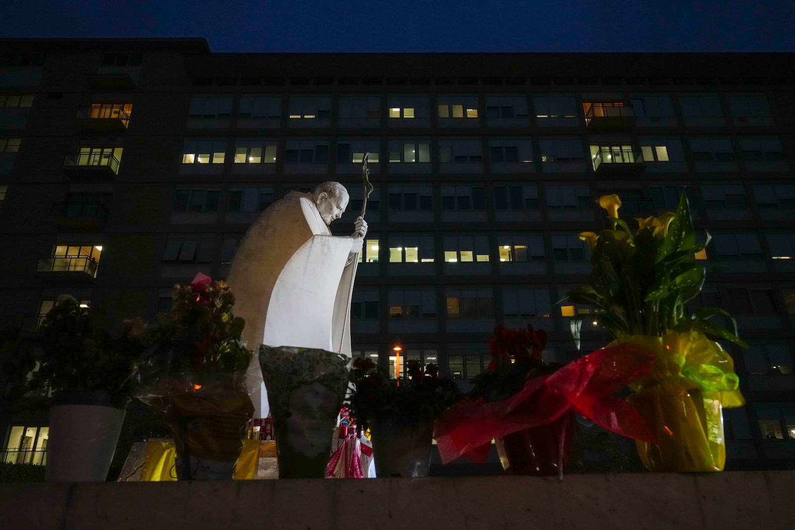 A view of the Agostino Gemelli Polyclinic, in Rome, Saturday, March 8, 2025, where Pope Francis is hospitalized since Friday, Feb. 14. (AP Photo/Andrew Medichini)