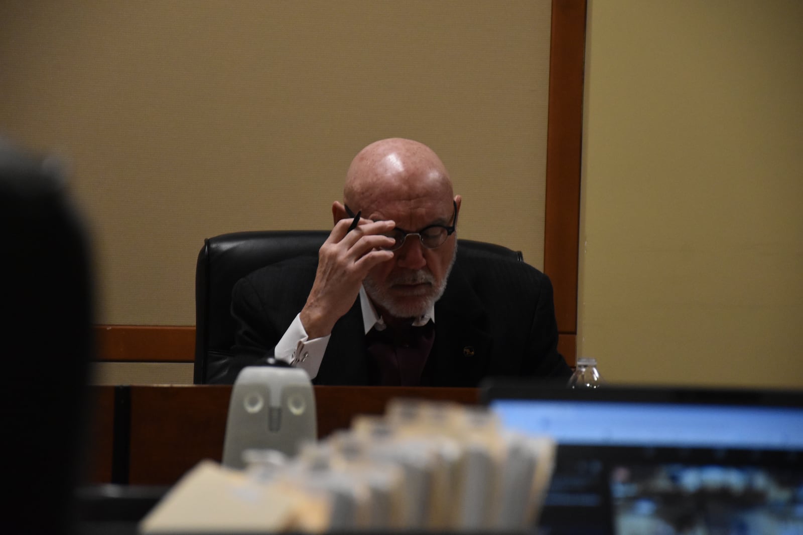 Montgomery County Board of Elections member Thomas Routsong reviews candidate petitions on Tuesday, March 18, 2025. CORNELIUS FROLIK / STAFF