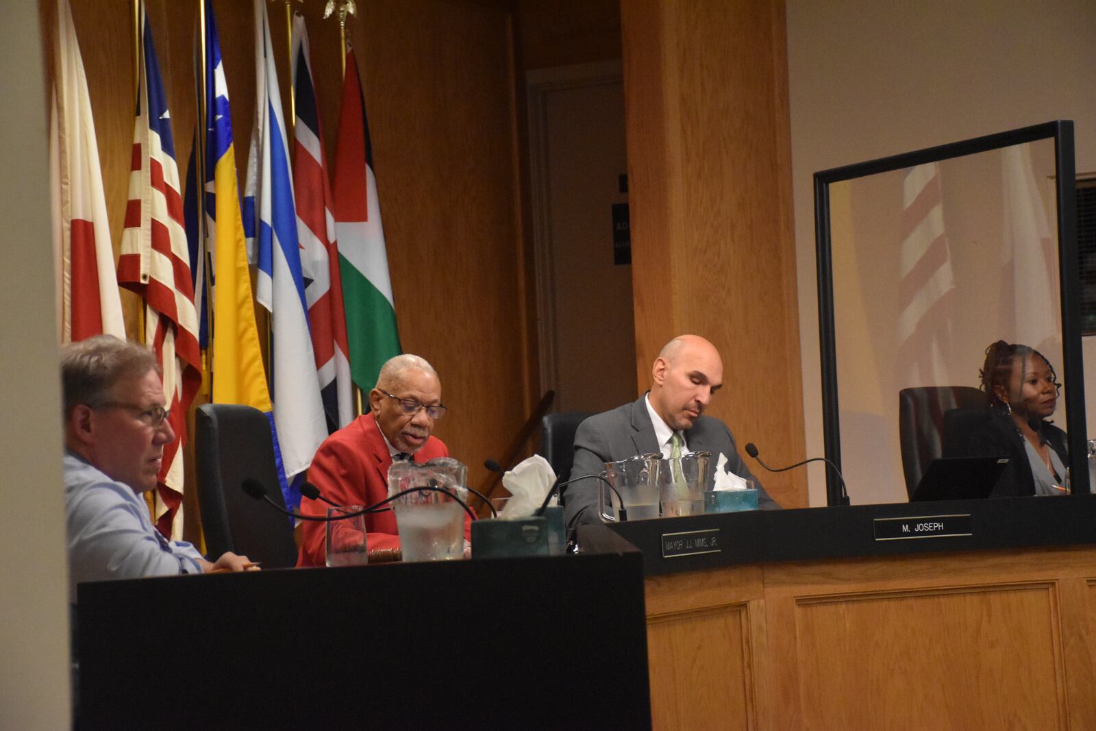 Dayton City Commission members listen to speakers during a public hearing about a proposed tax levy measure in support of a public hospital on Wednesday, Aug. 7, 2024. CORNELIUS FROLIK / STAFF