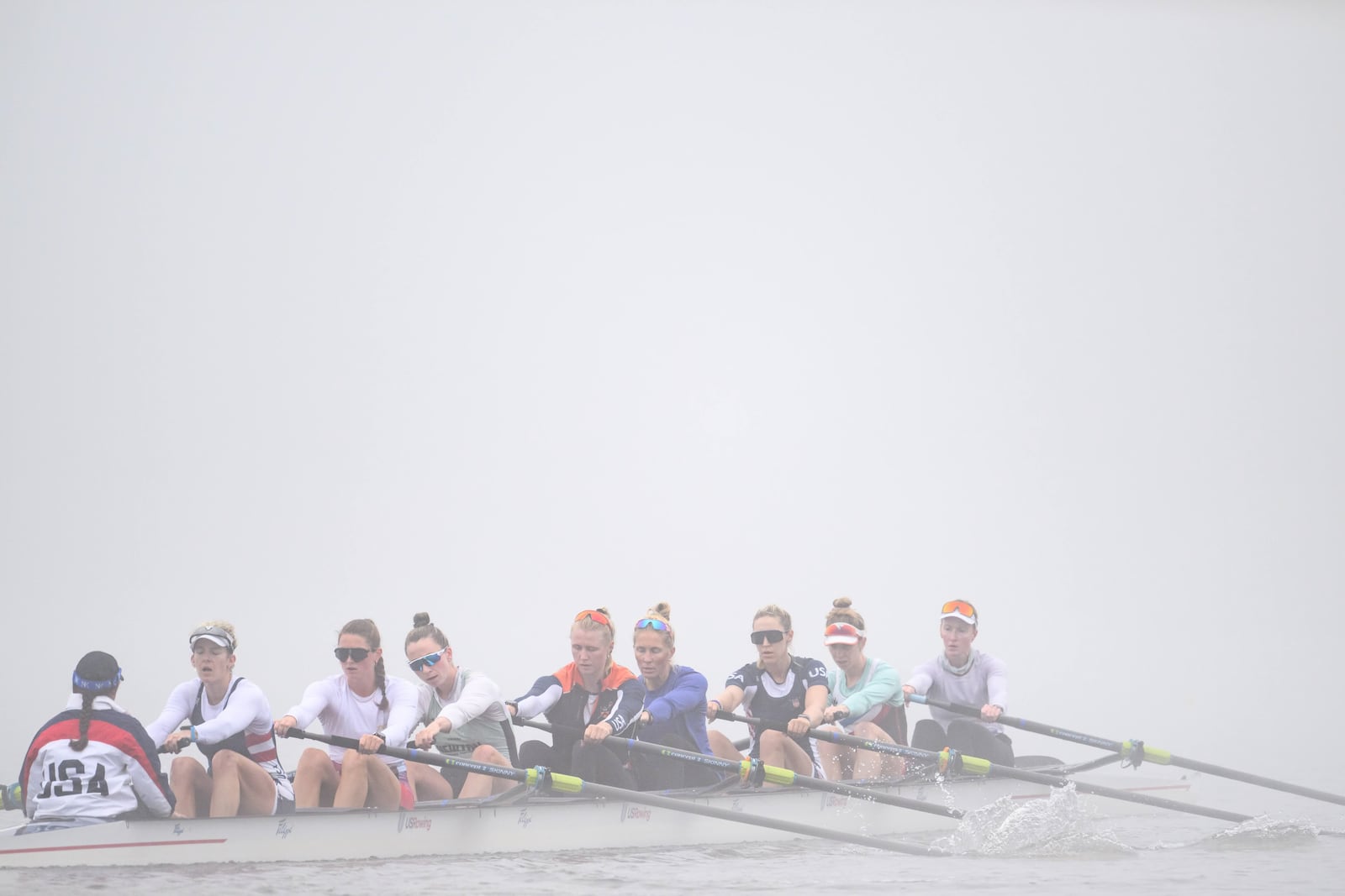 Molly Bruggeman (second from left)  in a vigorous session on the water with the U.S. women’s eight team. The Chaminade Julienne grad and a product of the Dayton Boat Club is the most accomplished rower ever to come out of the Miami Valley. She was a three-time All-American at Notre Dame, has made 11 U.S. national teams, is a two time world champion and now has made her second U.S. Olympic team in a row. She’ll compete at the Paris Olympic Games in late July. She was an alternate on the U.S. team that competed at the 2020 Tokyo games. (Contributed)