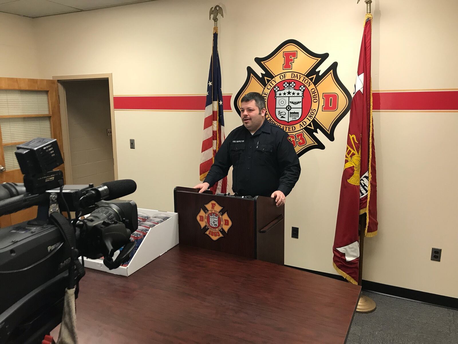 Bryan Adams, Dayton Fire Department fire prevention specialist, said CO detectors are free for Dayton residents. KAITLIN SCHROEDER/STAFF