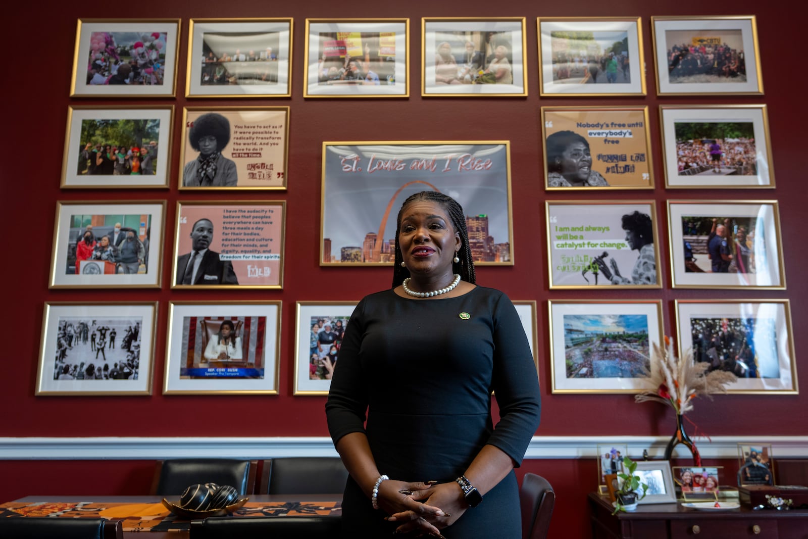 Rep. Cori Bush, D-Mo., poses for a photograph in her office at Capitol Hill in Washington, Thursday, Sept. 19, 2024. (AP Photo/Ben Curtis)