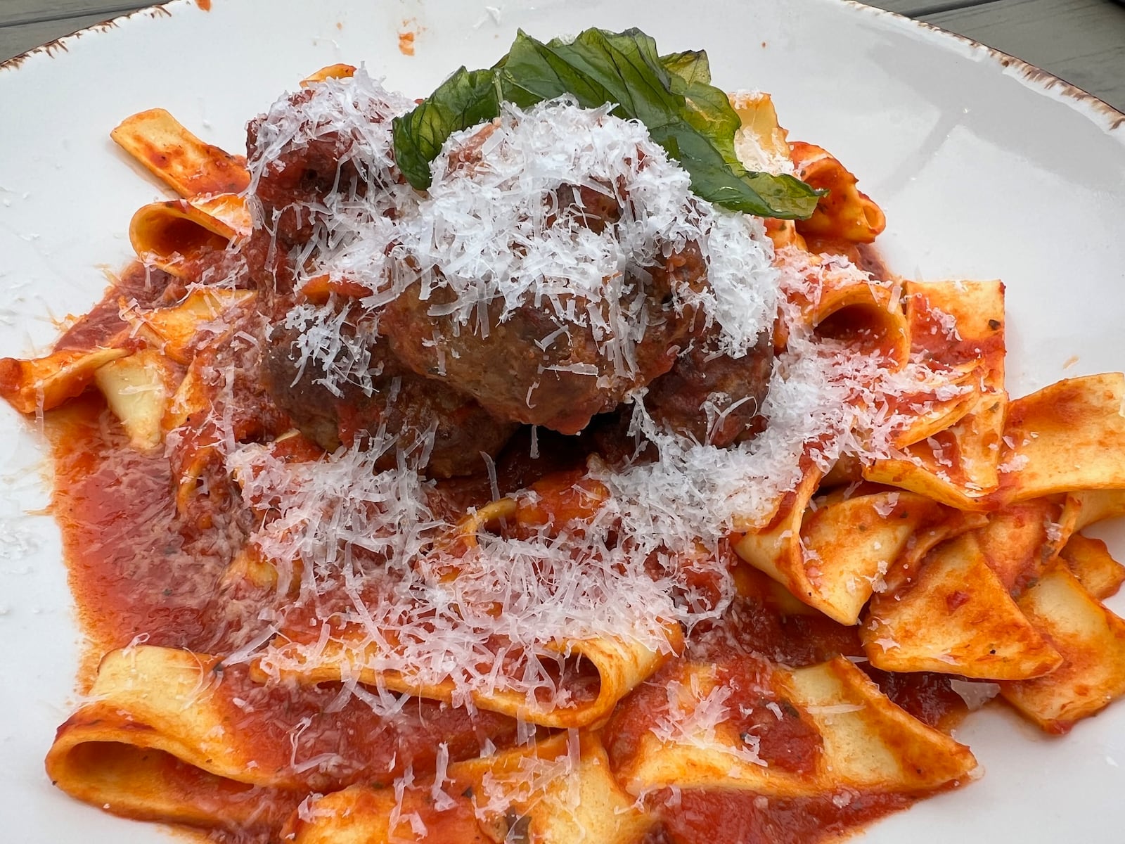 A charred meatball pappardelle ($25)  is served at the Foundry restaurant at the AC Hotel in downtown Dayton .