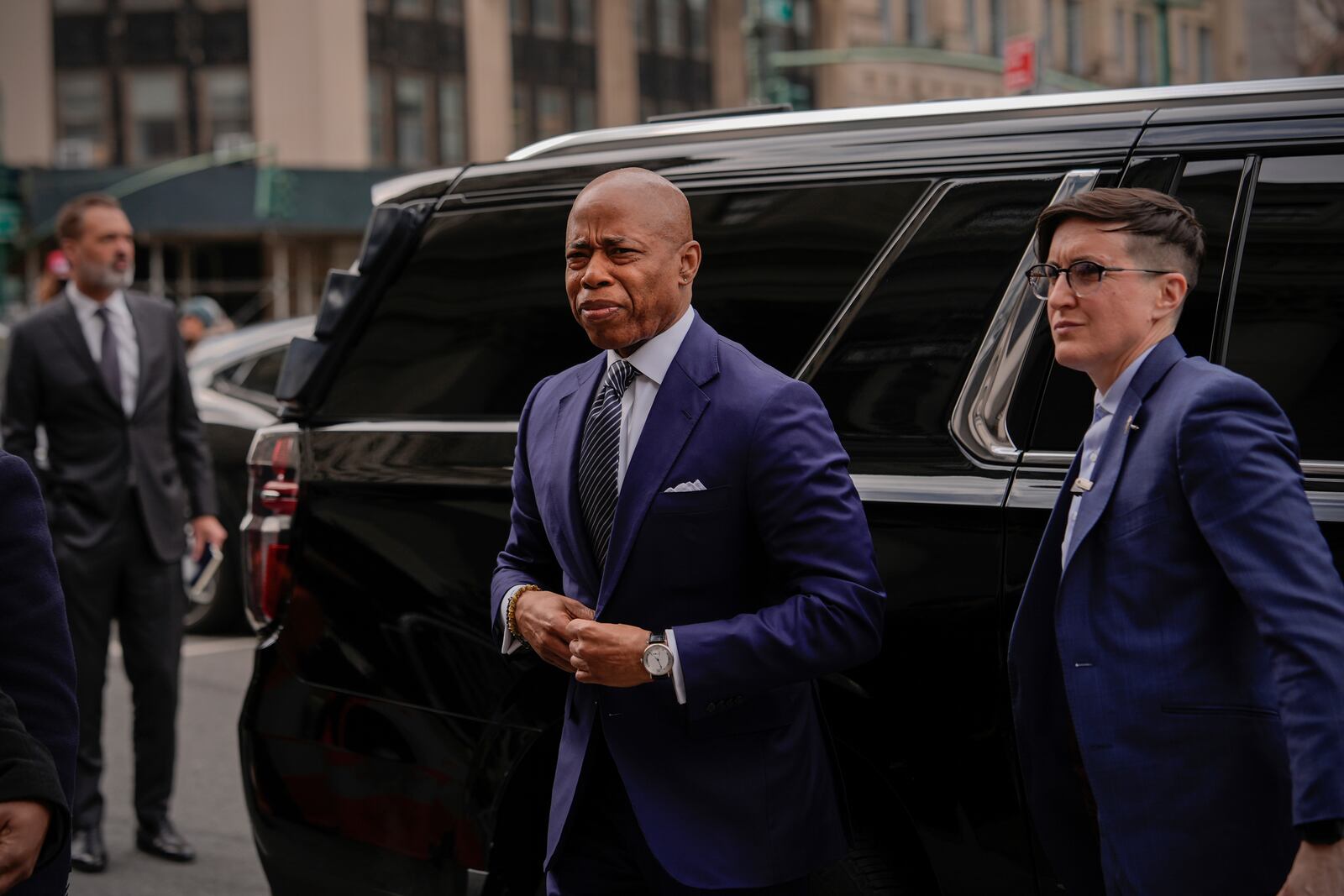 New York City Mayor Eric Adams arrives to court, Wednesday, Feb. 19, 2025, in New York. (AP Photo/Julia Demaree Nikhinson)