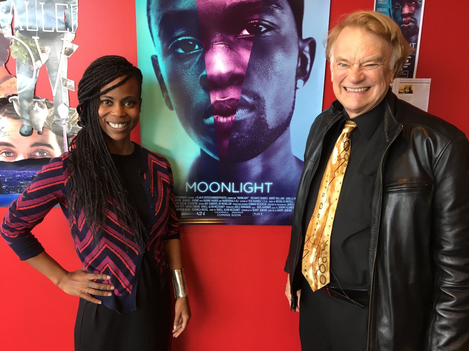 Hannah Beachler, who served as production designer on the Oscar-winning film, “Moonlight” is pictured with Wright State’s Stuart McDowell at The Neon. SUBMITTED PHOTO