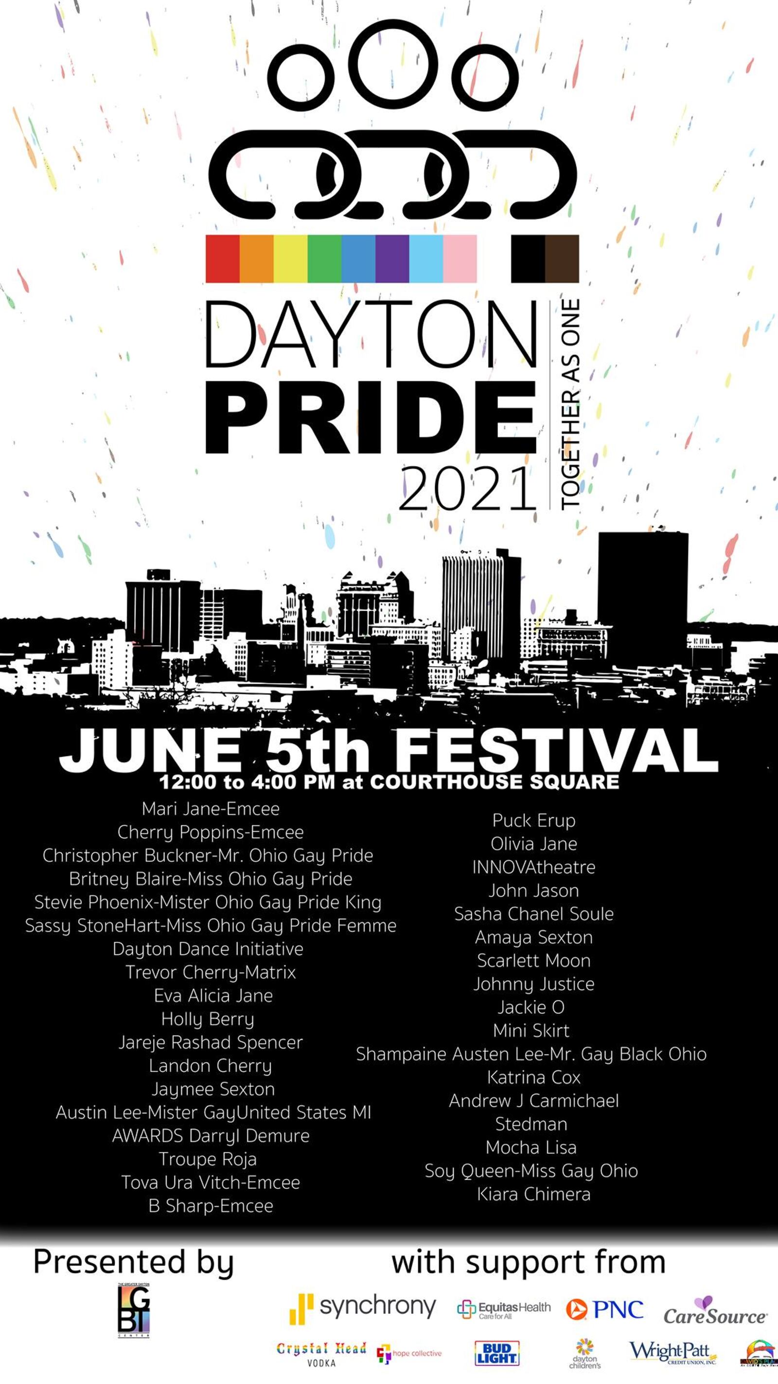 The Greater Dayton LGBT Center will be hosting Dayton Pride on Friday, June 4 from 6-10 and on Saturday, June 5 from 10 a.m. to 4 p.m.