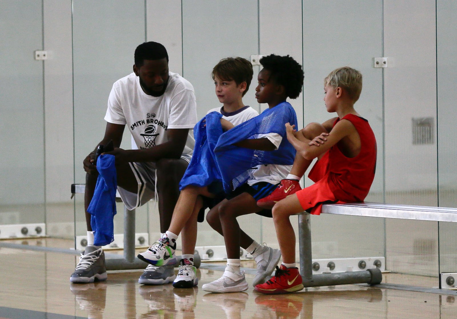 Scoochie Smith talks to kids at the Smith Camp on Saturday, July 16, 2023, at the UD Rec Plex. David Jablonski/Staff