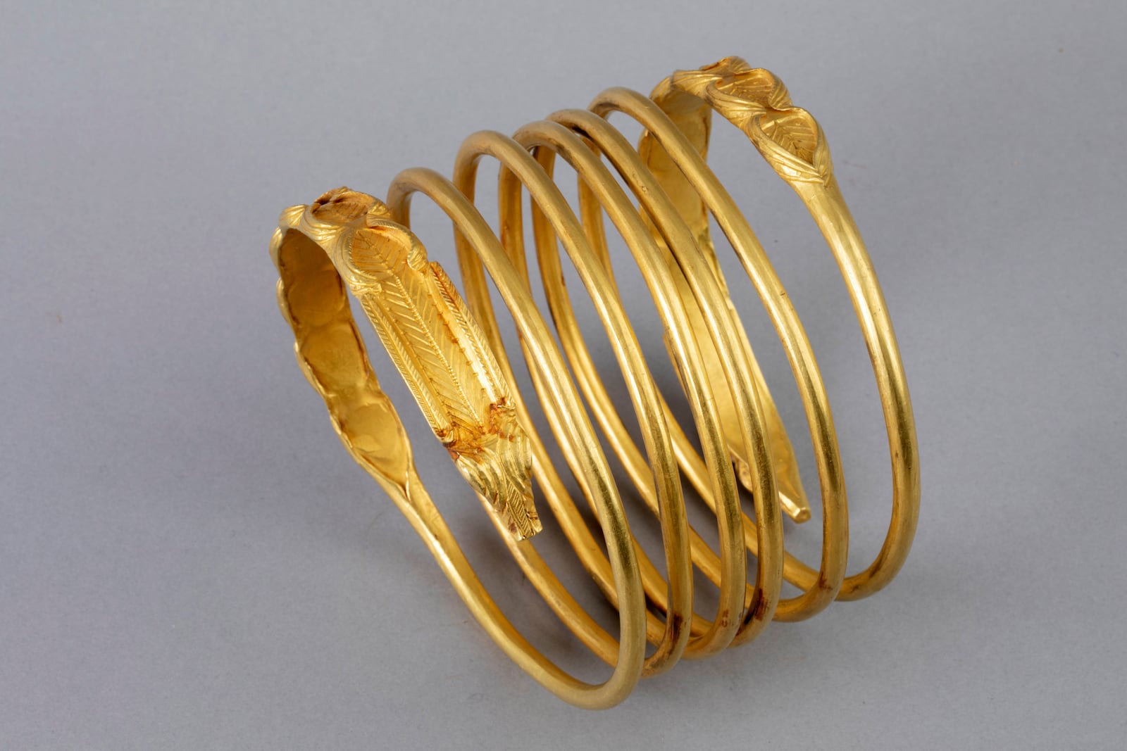 This image provided by the Drents Museum shows a Dacian golden wristband. (Drents Museum viaAP)