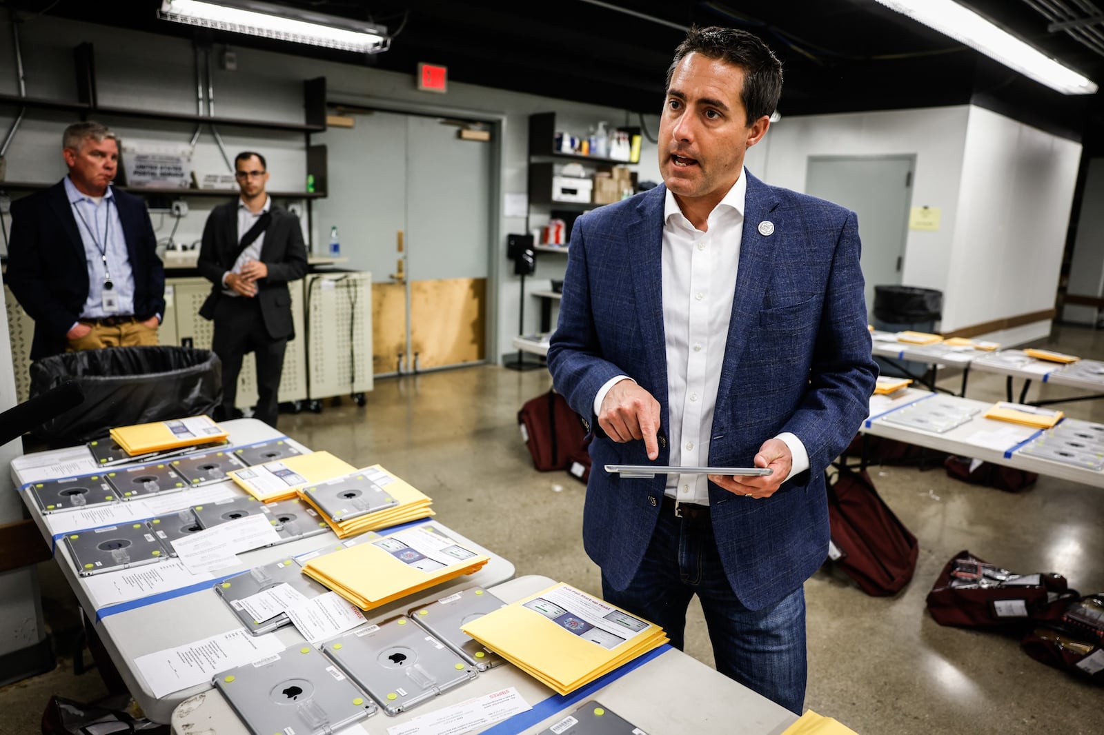 Ohio Secretary of State Frank LaRose tours the Montgomery County Board of Election on election eve May 2, 2022. JIM NOELKER/STAFF