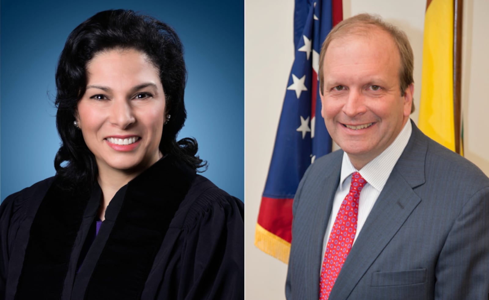 Republican incumbent Pat DeWine (right) and Democratic challenger Marilyn Zayas (left) are competing for one of two state Supreme Court Justice seats on the November 2022 ballot.