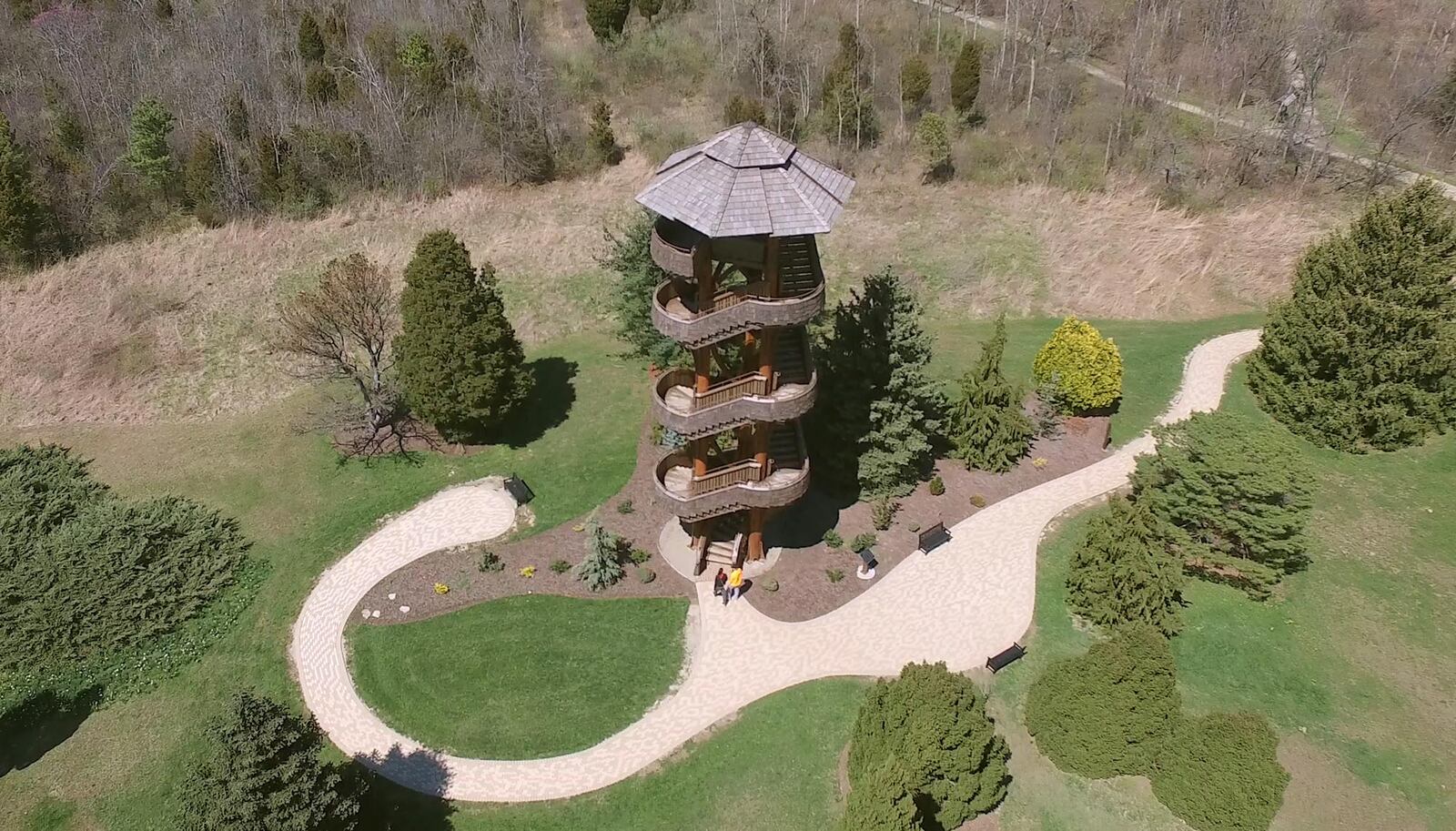 Aerial view of the Cox Arboretum Observation Tree Tower in April, 2016.   TY GREENLEES / STAFF