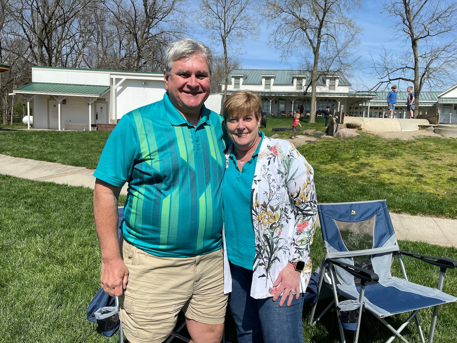 Jeffrey Cambbell and his wife, Lisa Johnson from Ann Arbor, Michigan were at Aullwood Audubon in Dayton on Monday, April 8, 2024 for the eclipse. NATALIE JONES / STAFF