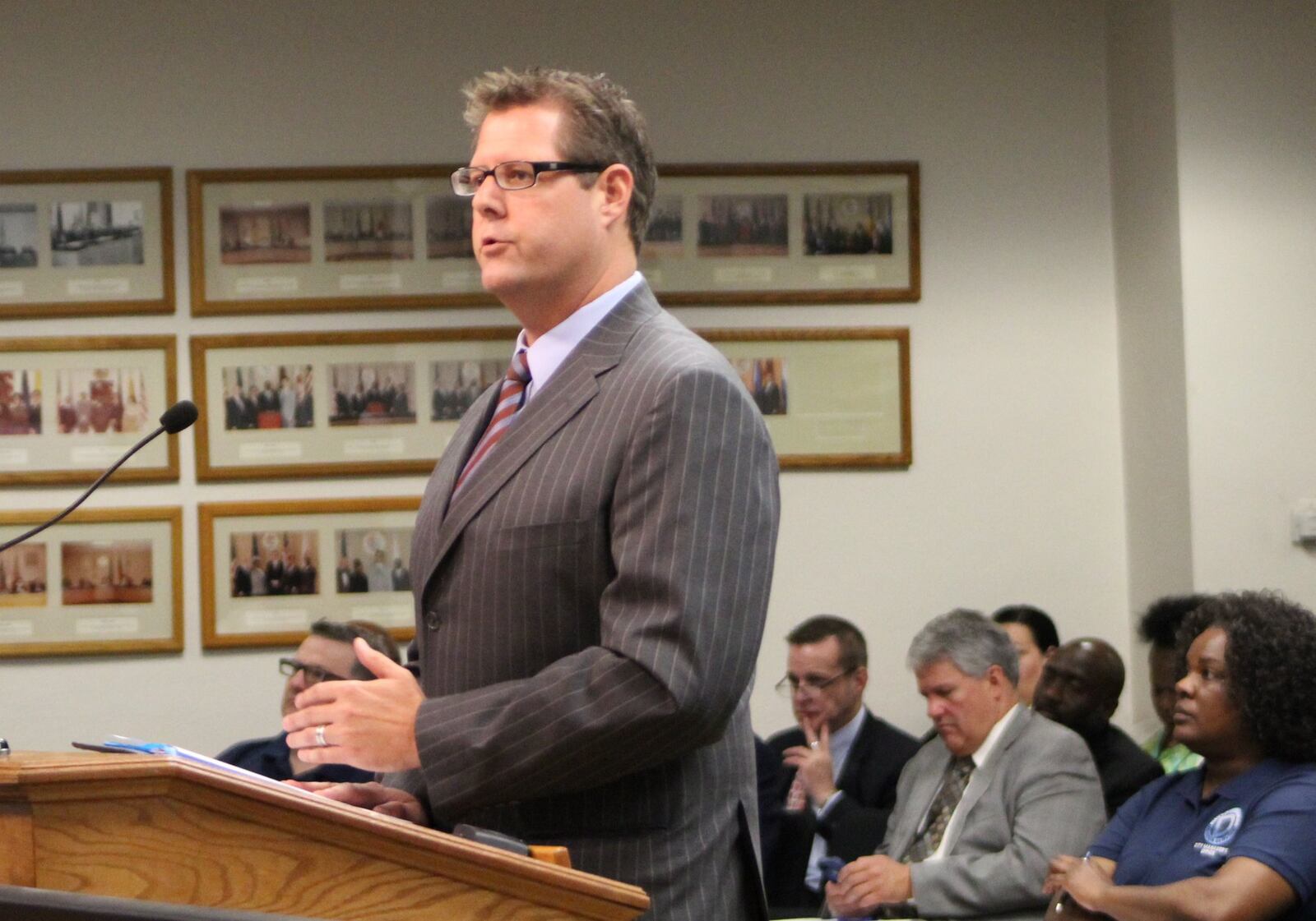 Aaron Sorrell, Dayton’s director of planning and community development, speaks at a Dayton City Commission meeting. CORNELIUS FROLIK / STAFF