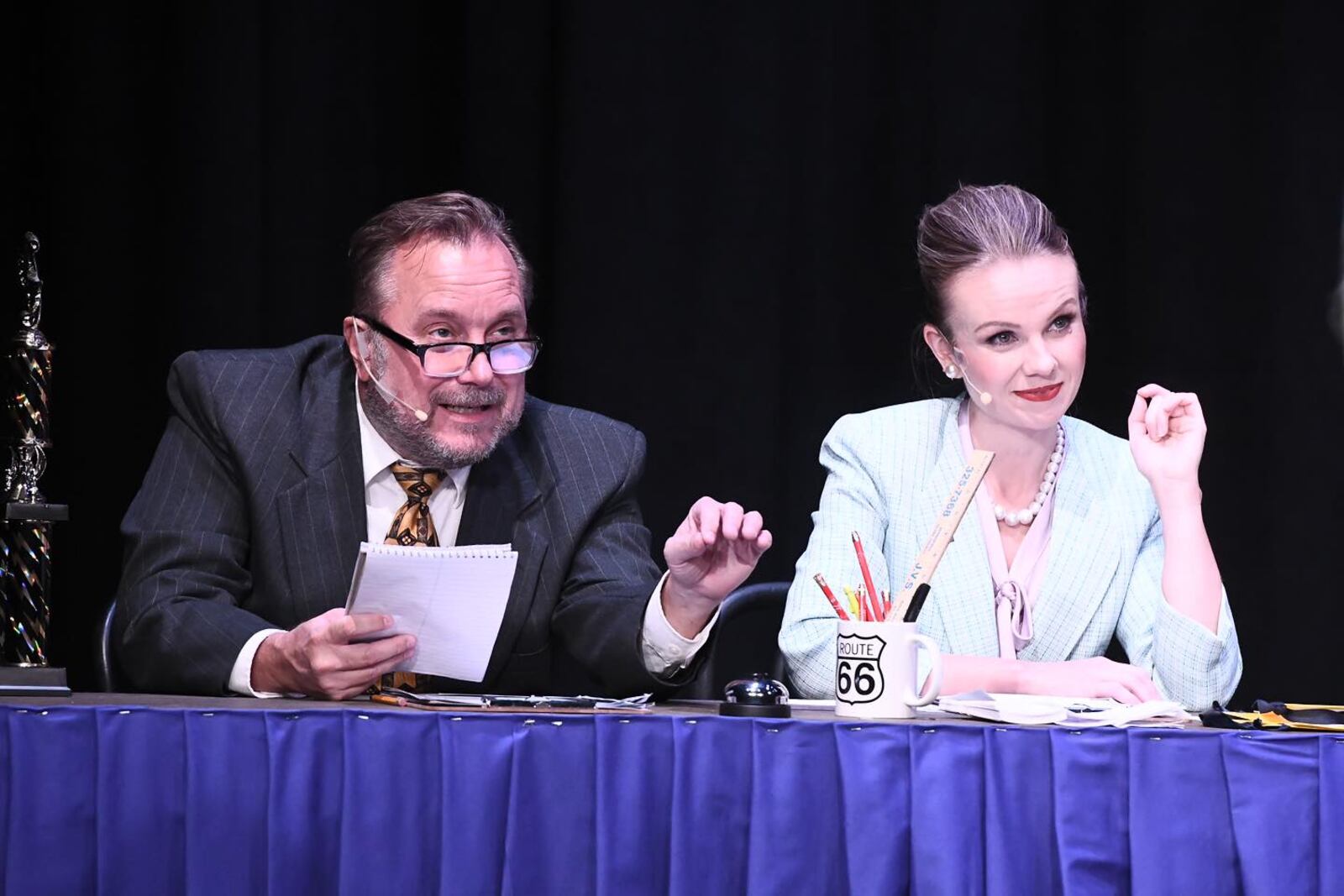 Brad Bishop (Douglas Panch) and Lindsey Cardoza (Rona Lisa Peretti) in Springboro Community Theatre's production of "The 25th Annual Putnam County Spelling Bee."  CONTRIBUTED