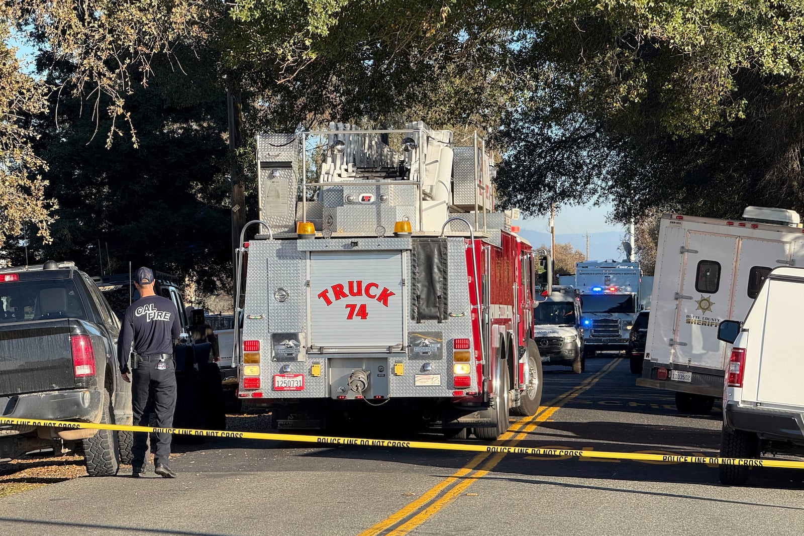 Emergency personnel state outside the Feather River Adventist School after a shooting Wednesday, Dec. 4, 2024, in Oroville, Calif. (Michael Weber/The Chico Enterprise-Record via AP)