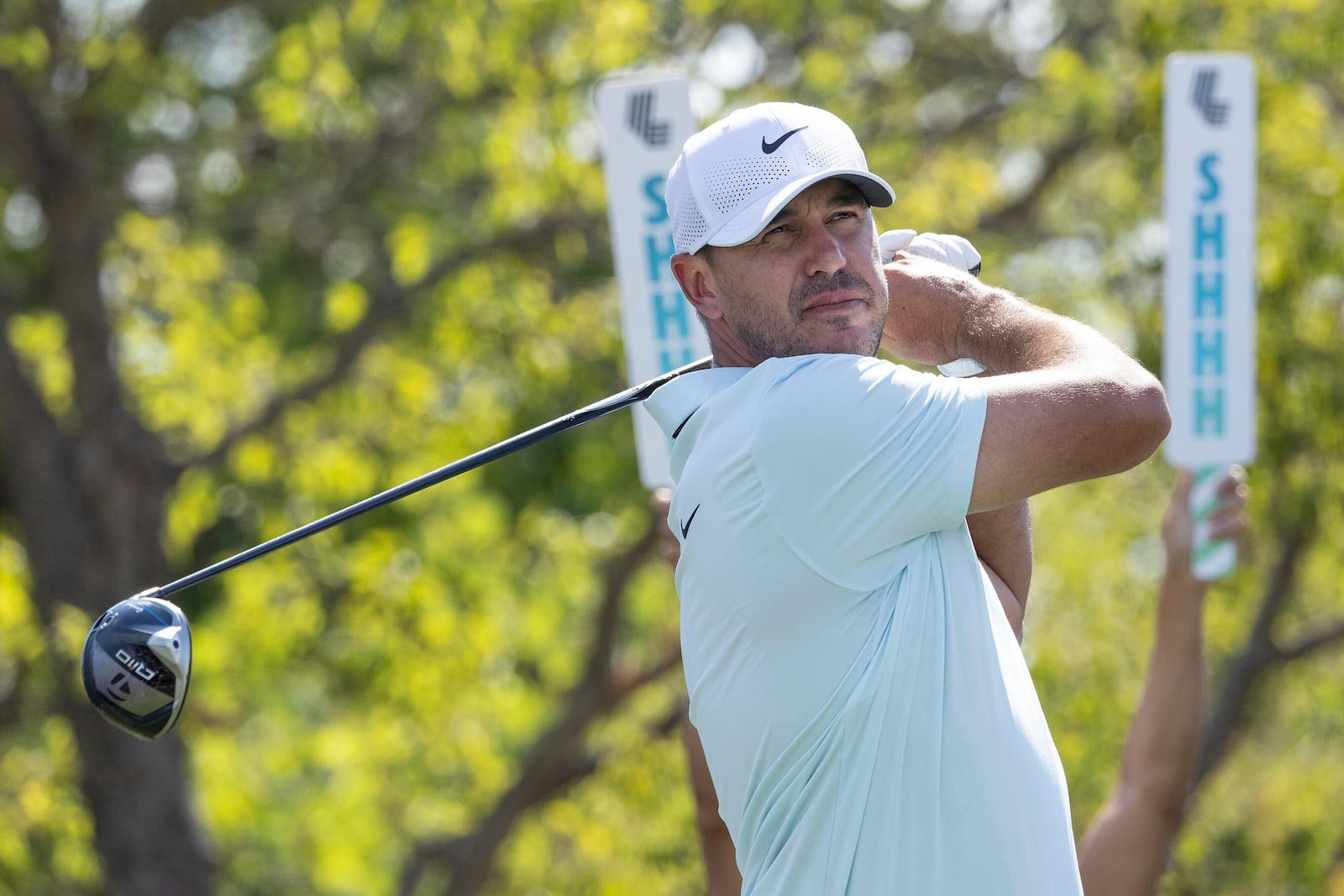 FILE - Captain Brooks Koepka of Smash GC hits his shot from the ninth tee during the final round of LIV Golf Team Championship Dallas at Maridoe Golf Club on Sunday, September 22, 2024 in Carrollton, Texas. (Photo by Katelyn Mulcahy/LIV Golf via AP, File)